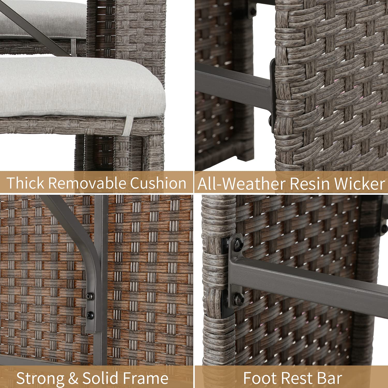 PatioFestival 5-Piece Outdoor Bar Set with Wicker Bar Stools & Table - Space-Saving Patio Furniture with Beige Cushions for Backyard, Porch, Garden or Poolside Dining | Perfect for Entertaining, Relaxing & Outdoor Gatherings