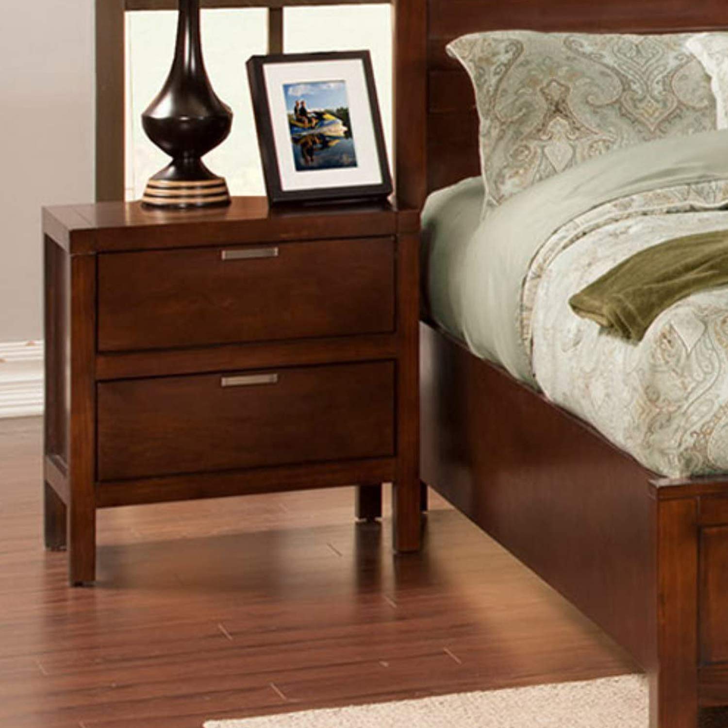 Modern Alpine Furniture Nightstand in Carmel & Cappuccino Finish - Stylish Bedside Table for Bedroom, Living Room, or Office