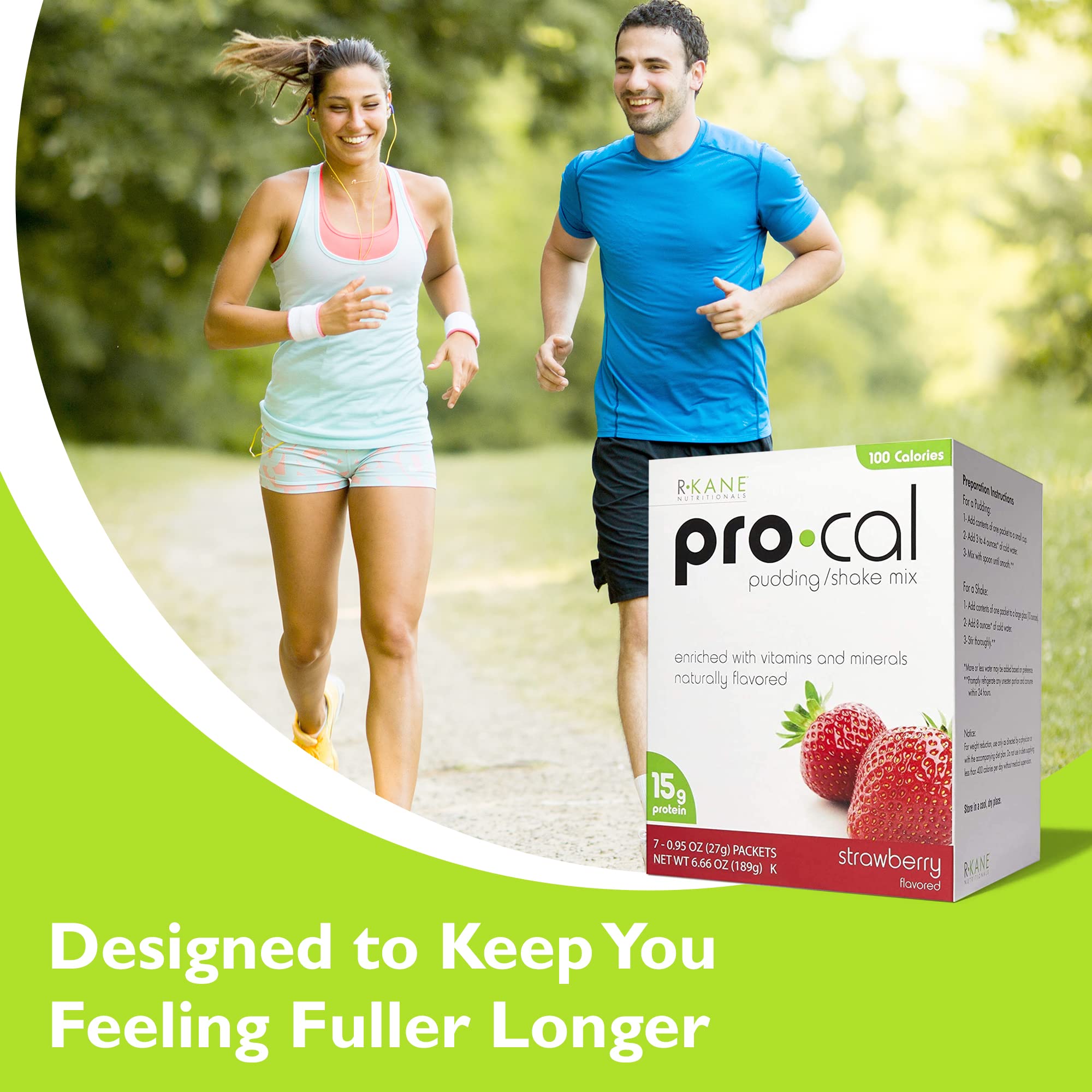 Pro-Cal Low Calorie Protein Pudding & Shake Mix - Strawberry Flavored Meal Replacement with 15g Protein (7 Packets per Box) | Kosher Certified for Healthy Weight Management - Perfect for Post-Workout Recovery, Breakfast Boost or On-the-Go Nutrition