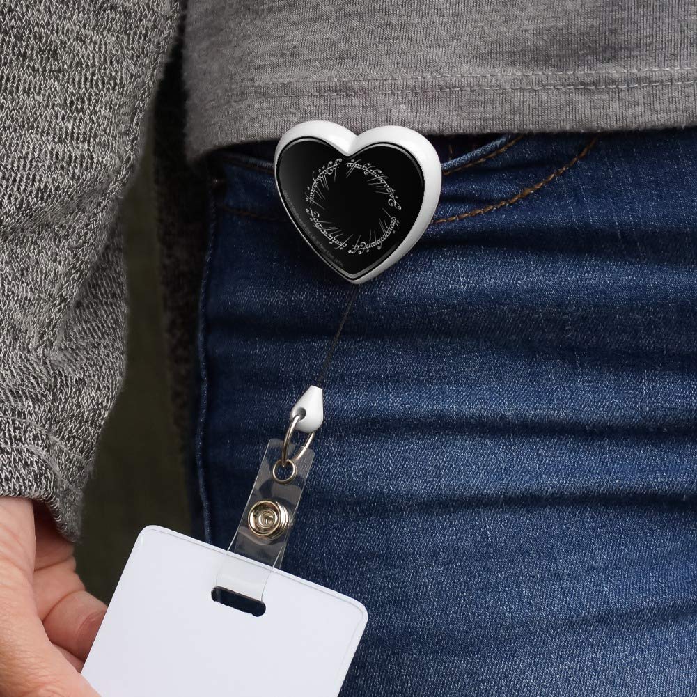 The Lord of The Rings Mordor Script Heart Lanyard - Retractable Reel Badge Holder for ID Cards, Keys & Work Security - Perfect for Conventions, Cosplay & Office Use
