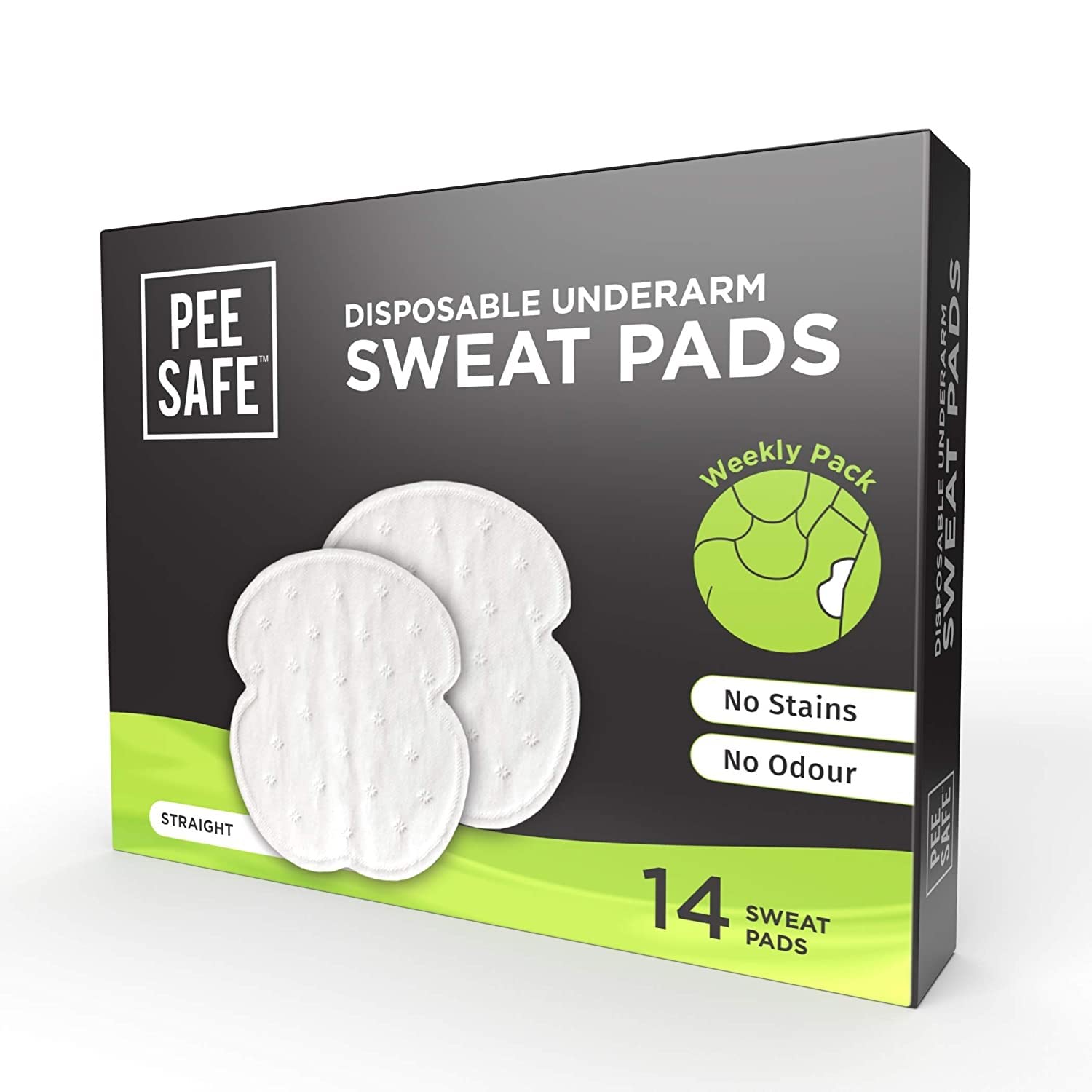 1. Pee Safe Disposable Underarm Sweat Pads - Folded & Straight | 14 Pads Per Pack | Odor & Stain Protection | For Men & Women | Gym, Office & Daily Use   2. Pee Safe Disposable Armpit Sweat Pads - Folded/Straight Cut | 14 Count | Anti-Stain & Odor Control | Comfortable & Breathable | Perfect for Workouts, Business Attire & Hot Weather