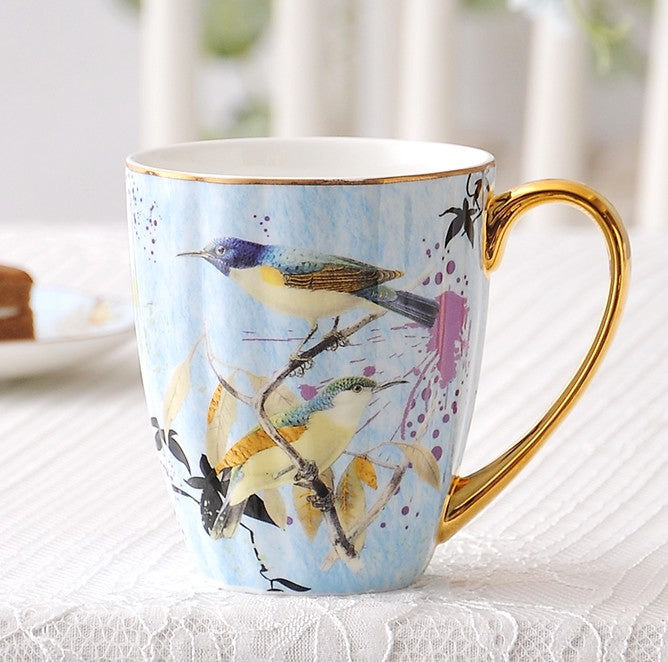 Premium Ceramic Coffee Mug with Floral Bird Design - 16oz Large Capacity Porcelain Tea Cup - Elegant Bone China Mug for Office, Home & Gifts - Perfect for Coffee, Tea & Hot Beverages