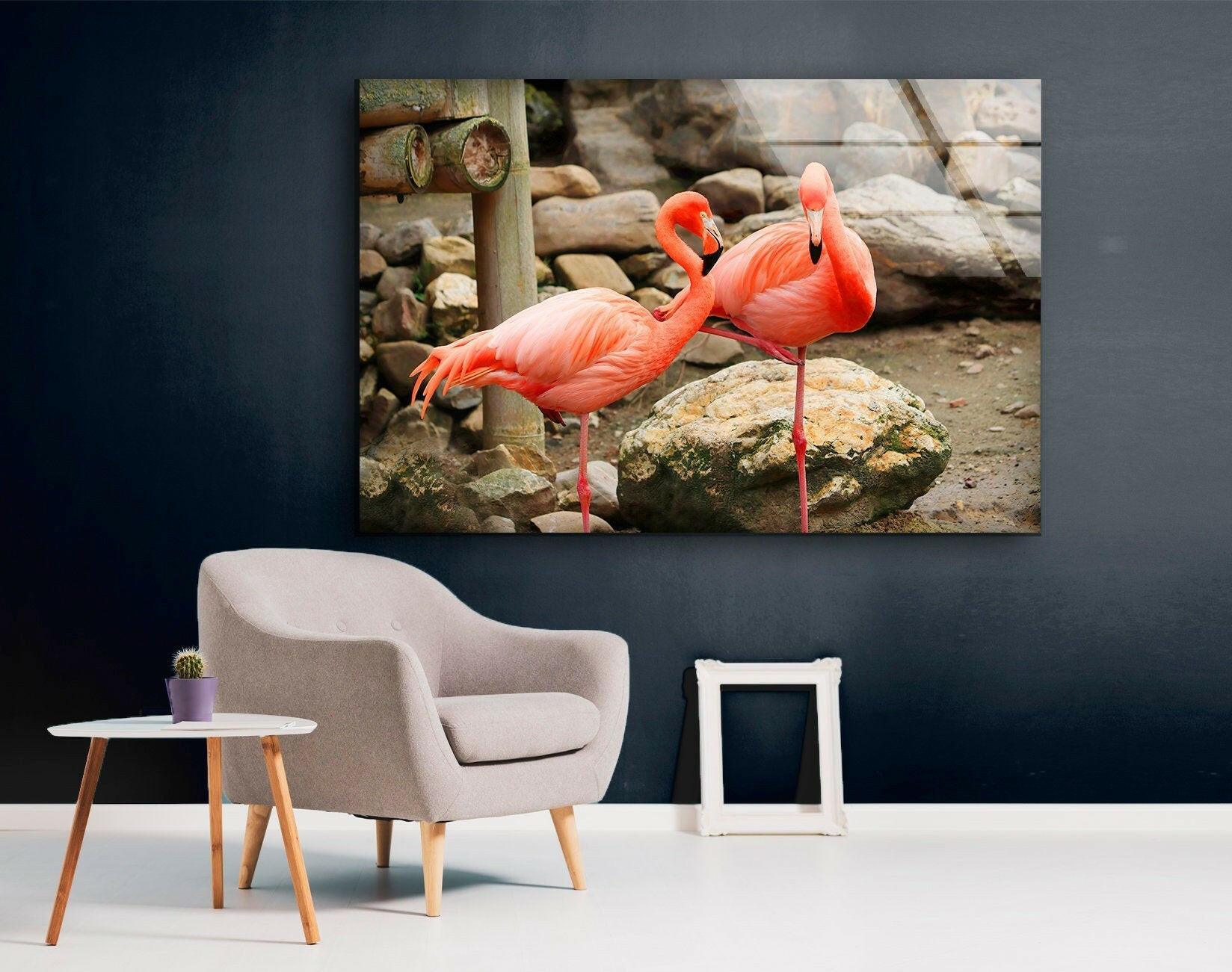 American Flamingo Glass Wall Art - Handmade Tropical Decor for Living Room, Bedroom & Office - Perfect for Coastal, Boho & Modern Home Decor