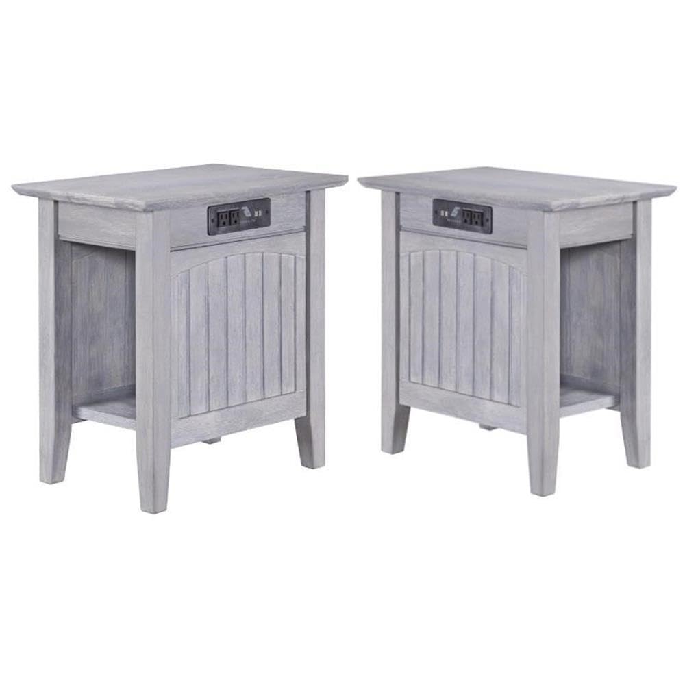 Home Square 2-Piece Nantucket Driftwood Side Table Set with Built-in USB Charger - Gray Coastal End Tables for Living Room, Bedroom & Patio
