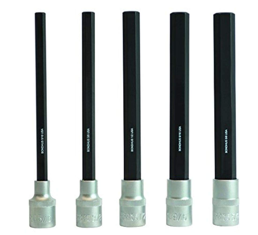 Bondhus 30645 5-Piece Hex Bit Socket Set with 6-Inch Driver - Metric & SAE Sizes for Automotive, Machinery & DIY Projects