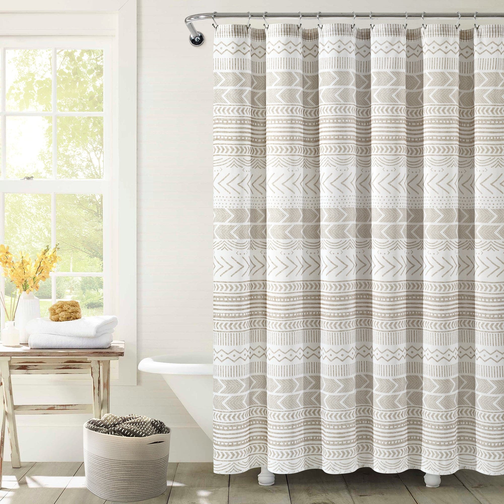 Hygge Geo Shower Curtain - Waterproof Bathroom Decor with Modern Geometric Pattern - Perfect for Cozy Home Spa & Scandinavian Style Bathrooms
