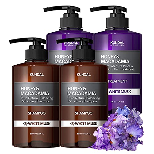 Kundal Repairing Shampoo & Conditioner Set with Argan Oil & White Musk - Sulfate Free, Paraben Free for Dry Damaged Hair (4 Bottle Bulk Pack) - Perfect for Salon Use & Home Hair Care Routine