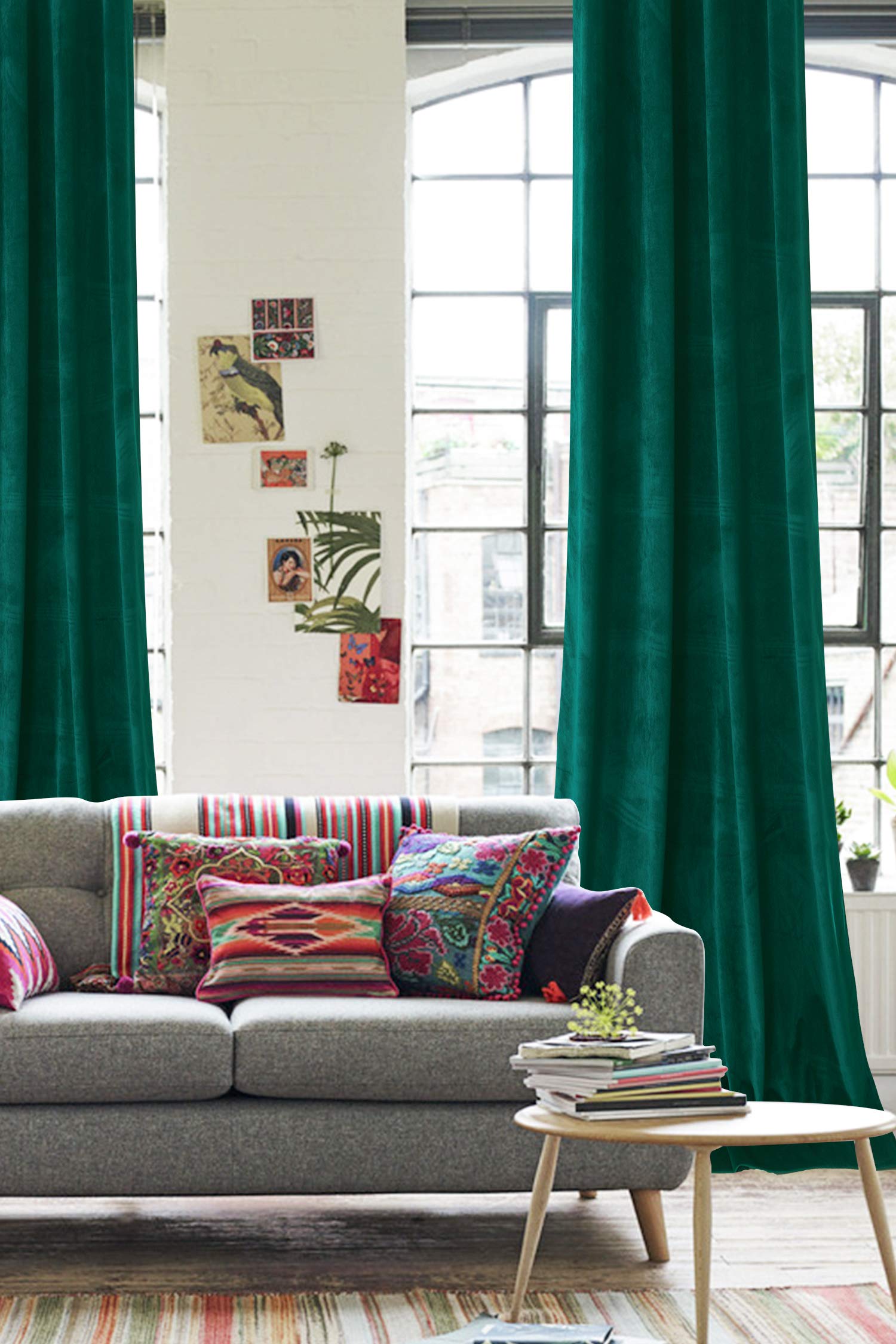 Roslynwood Teal Green Velvet Blackout Curtains - Thermal Insulated Grommet Window Drapes for Living Room & Bedroom (2 Panels, 52x84 Inches) - Perfect for Light Control, Privacy & Energy Efficiency in Home Decor