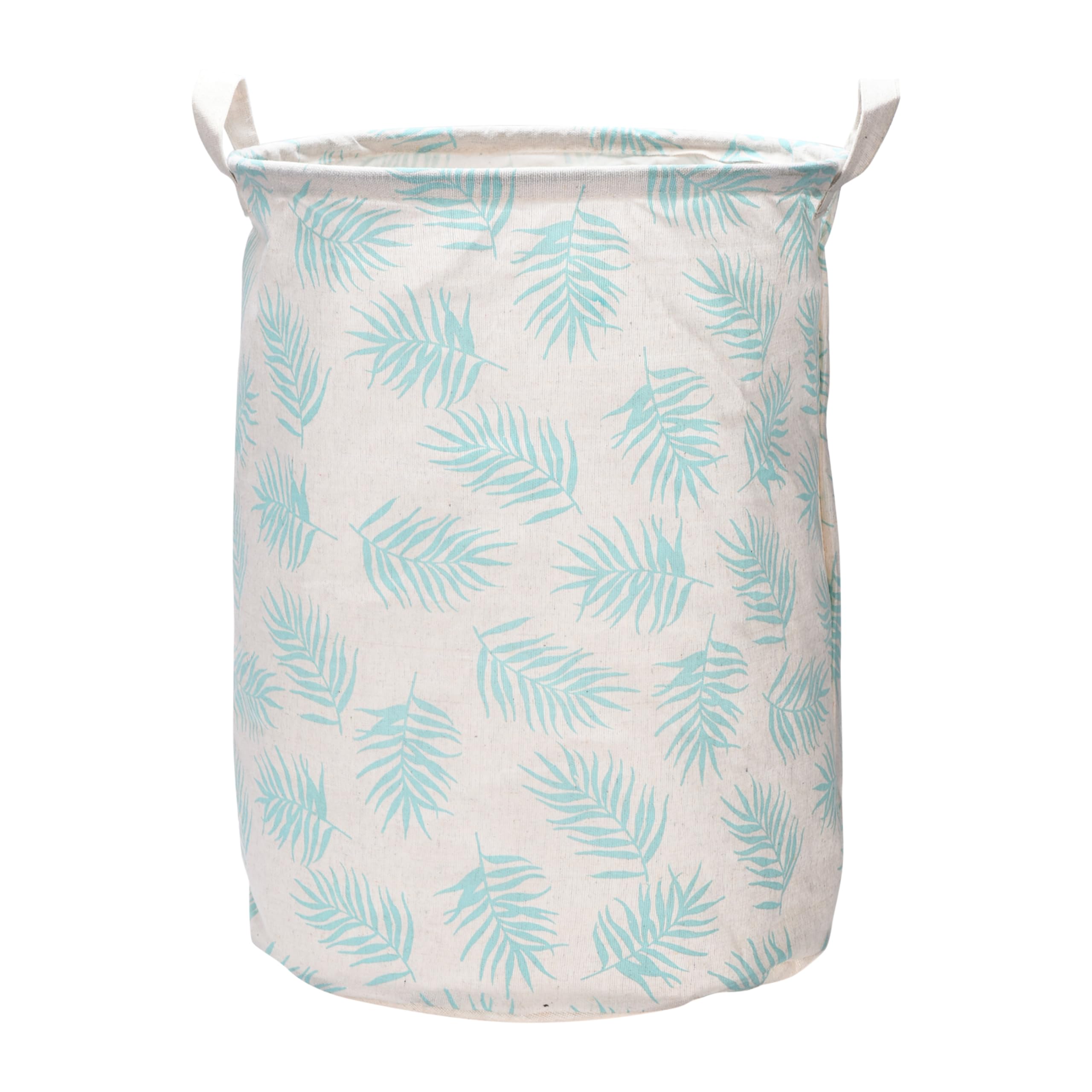 Large Collapsible Storage Bin - Blue Tropical Plant Pattern Toy Box & Laundry Hamper for Baby, Nursery, Bedroom, Closet | Lightweight Organizer for Home, Dorm | Perfect for Kids' Toys, Clothes & Household Storage
