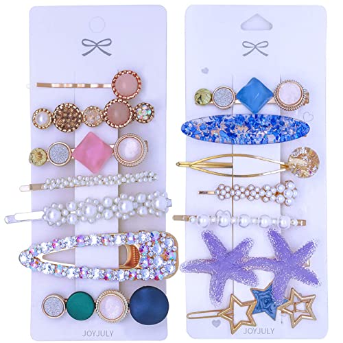 CHIROGRAPHY 14 PCS Pearls & Acrylic Resin Hair Clips Set - Handmade Glitter Crystal Hair Barrettes, Hollow Geometric Bobby Pins | Korean Fashion Hair Accessories for Women & Girls | Perfect for Weddings, Parties & Daily Styling