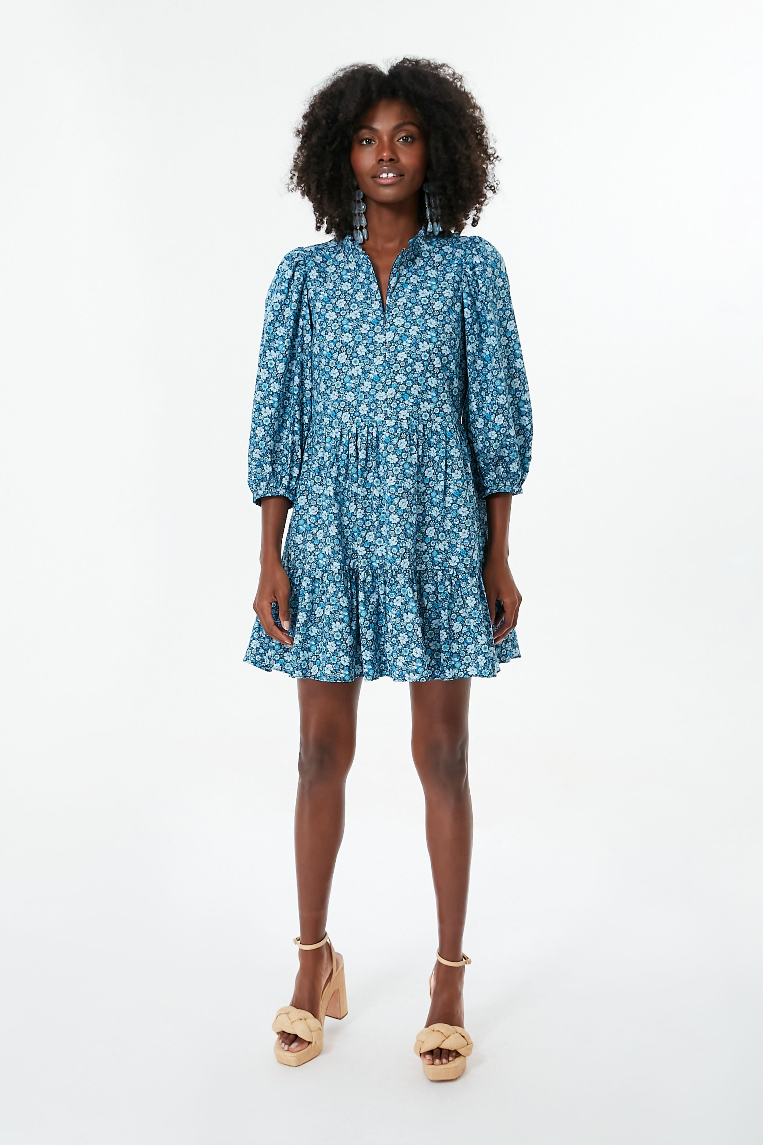 Blue Zip Front Floral Mini Dress - Stylish & Comfortable for Casual Outings, Parties & Date Nights