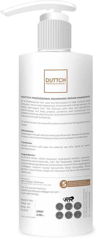 Duttch Professional Nourishing Repair Shampoo for Damaged Hair - 1 Liter | Hydrating & Strengthening Formula for Dry, Brittle Hair | Salon-Quality Treatment at Home