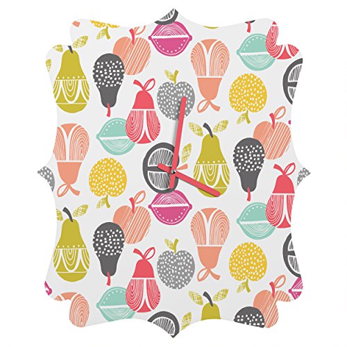 Retro Fruit Quatrefoil Wall Clock by Deny Designs Wendy Kendall - Small Vintage Kitchen Decor for Home, Office & Farmhouse Style