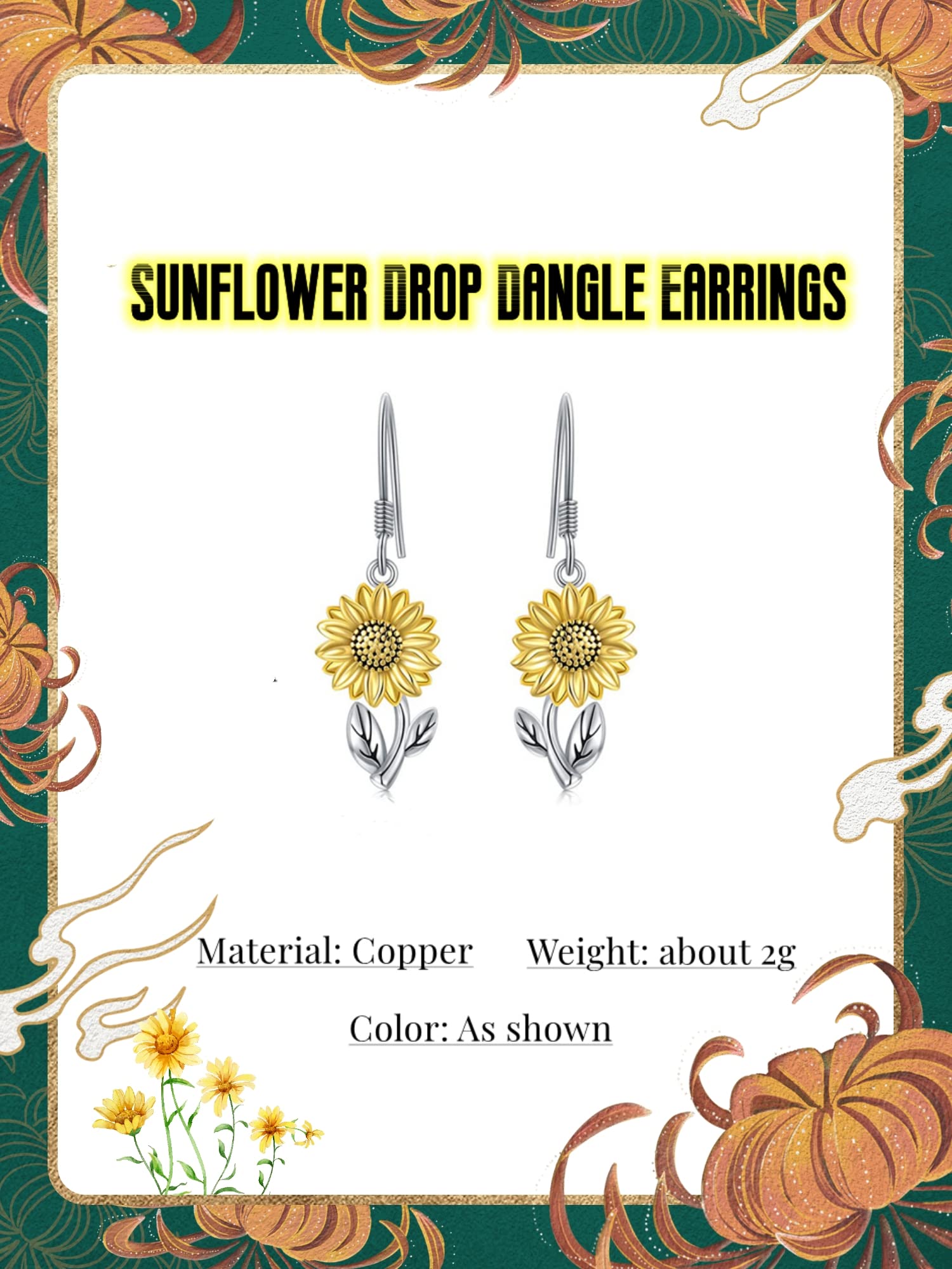 GAUEIOUR Sunflower Drop Dangle Earrings - Fashionable Bronze Jewelry for Women | Elegant Floral Earrings Symbolizing Passion, Warmth & Sunshine | Perfect for Summer Outfits, Weddings & Boho Style