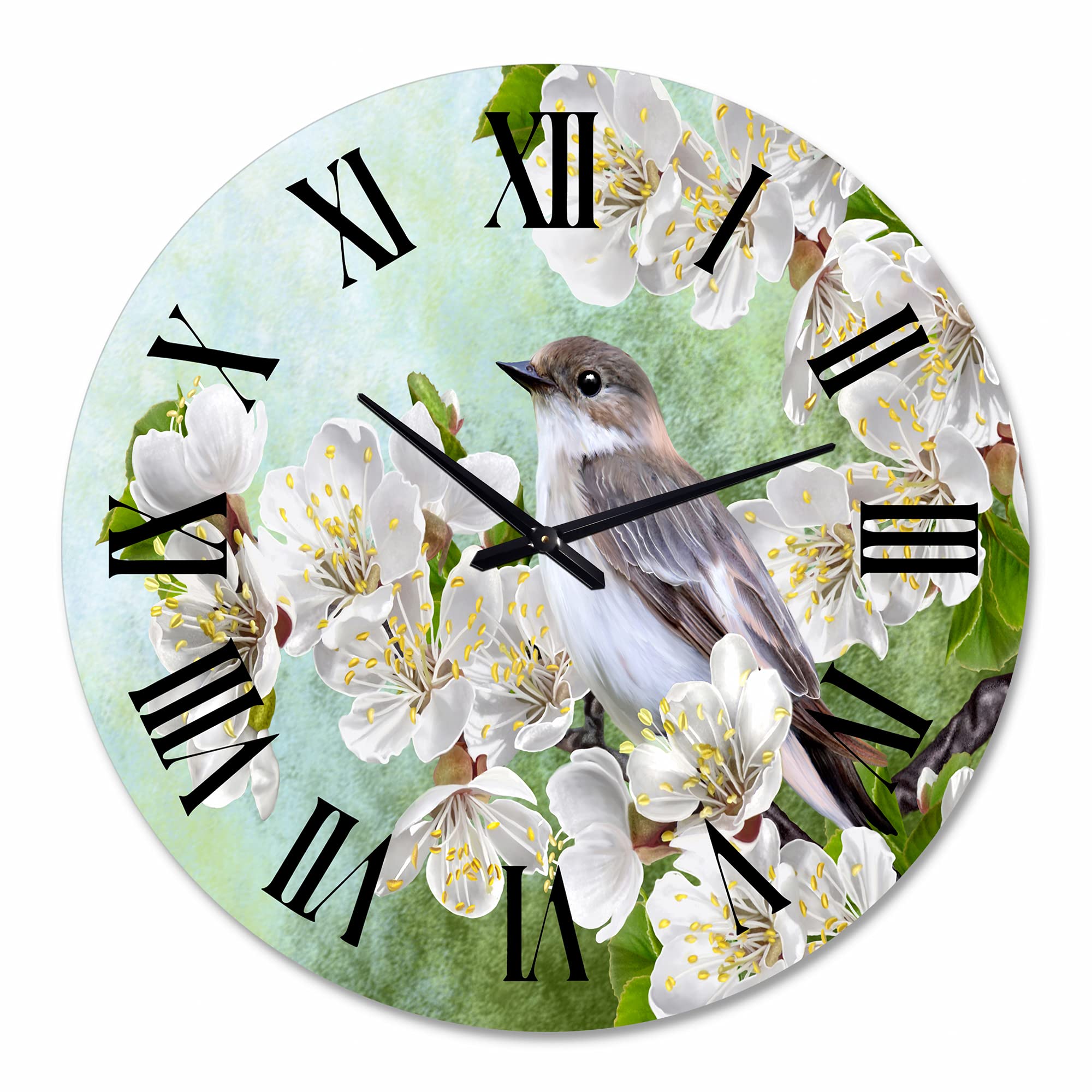 Large Gray Bird on Blossoming Tree Branch Wall Clock - Traditional Silent Non-Ticking Animal Themed Decor for Bedroom, Living Room & Office | Perfect Home & Gift Idea