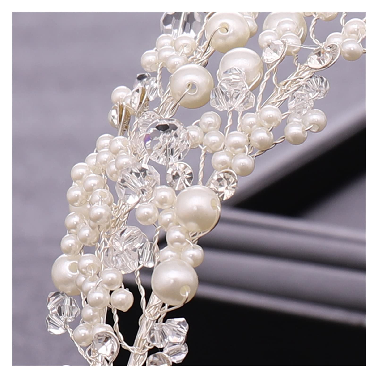 Trendy White Pearl Crystal Bridal Hair Accessories - Wedding Crown Headband & Hair Band for Brides, Handmade Lasting Silver Headdress | Perfect for Weddings, Prom, and Formal Events