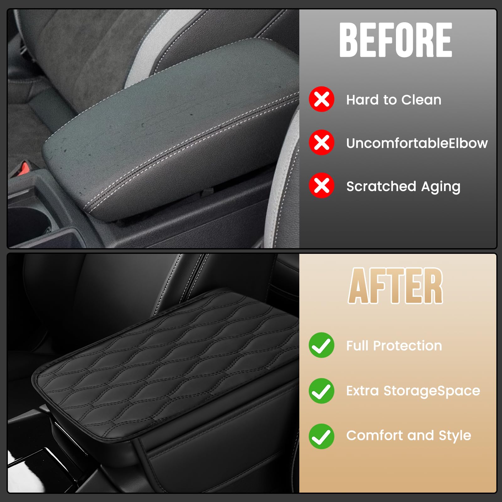 LEIWOOR Universal Car Center Console Cover with 2 Storage Pockets - Soft Armrest Cushion Pad for Most Vehicles - Beige Interior Accessories | Perfect for Long Drives & Daily Commutes