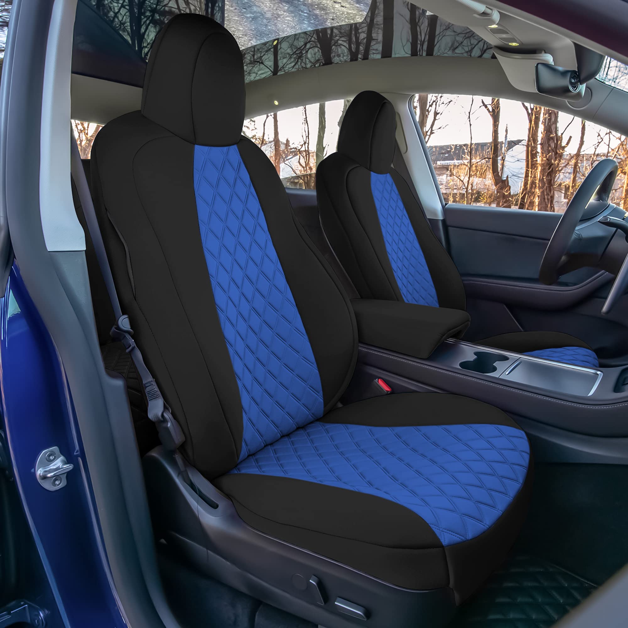 TLH Custom Fit Waterproof Seat Covers for Tesla Model Y 2020-2024 - Front Set in Blue | Premium Automotive Interior Accessories | Perfect for Daily Commutes & Road Trips