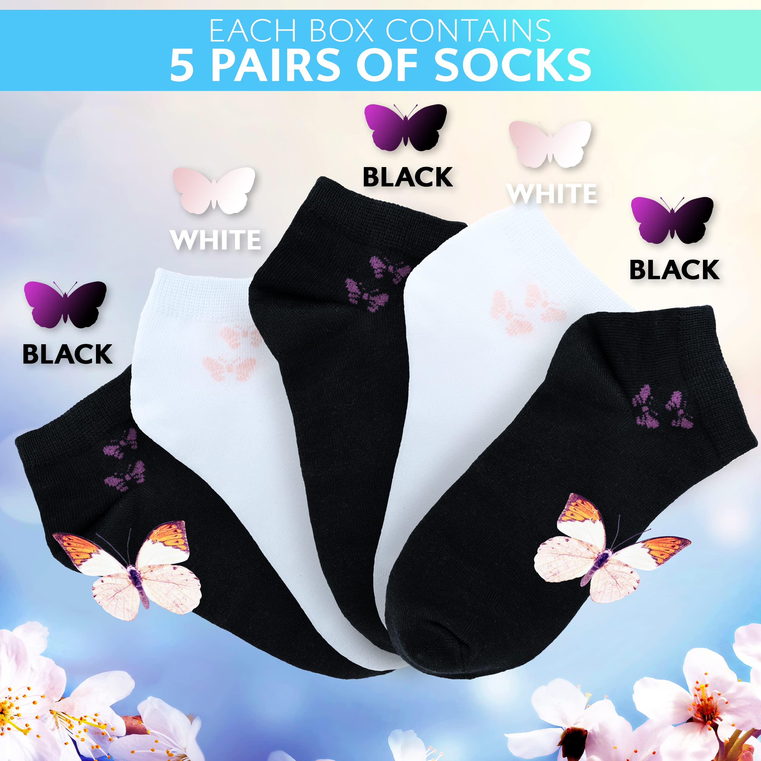 Klenton Women's Bamboo Ankle Socks - 5 Pack Soft Breathable Trainer Socks with Comfort Cuff & Smooth Toe Seams | Eco-Friendly Packaging | Size 4-7 for Running, Yoga & Daily Wear