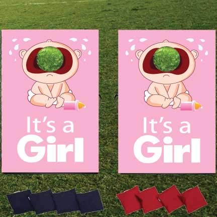 VictoryStore Cornhole Games - It's a Girl Baby Shower Bag Toss Game with Crying Baby Design - Perfect for Baby Showers, Gender Reveals, and Family Gatherings