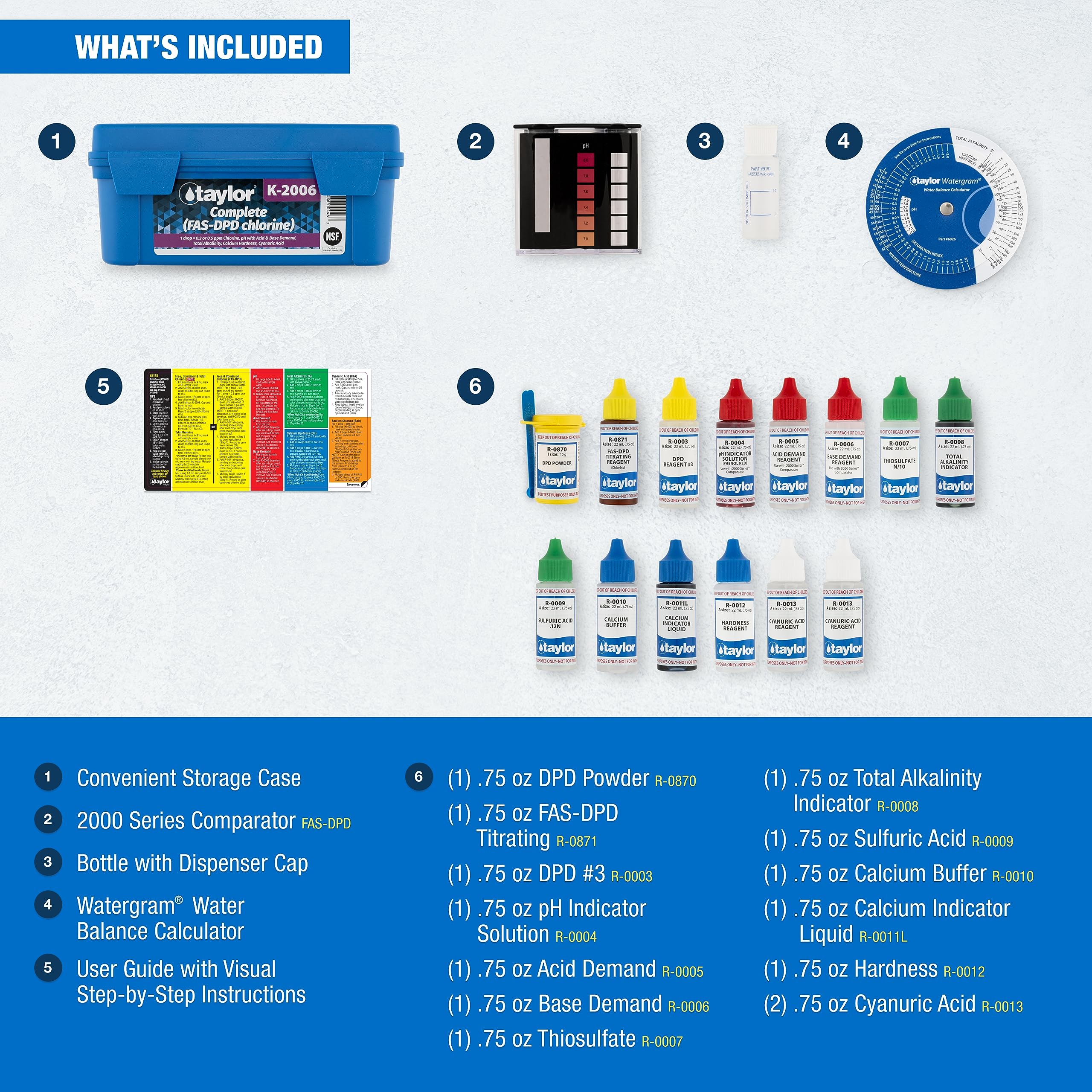 Taylor Pool Water Test Kit - Complete Swimming Pool & Spa Water Testing for Chlorine, pH, Alkalinity | Accurate Chemical Level Measurement for Pools, Hot Tubs, Spas | Ideal for Regular Maintenance & Water Quality Control