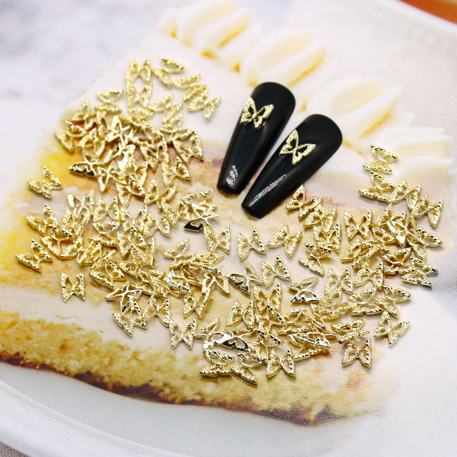 100pcs 3D Gold Butterfly Nail Charms - Metal Nail Jewels for Acrylic Nails, DIY Nail Art Decorations, Nail Art Accessories for Manicure, Pedicure & Crafting - Perfect for Bridal, Party & Salon Nail Designs