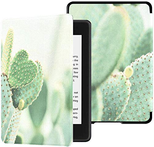 Premium Leather Cover for Kindle Paperwhite 10th Generation (2018) - Auto Wake/Sleep, Green Cactus - Perfect for Reading, Travel & Daily Protection