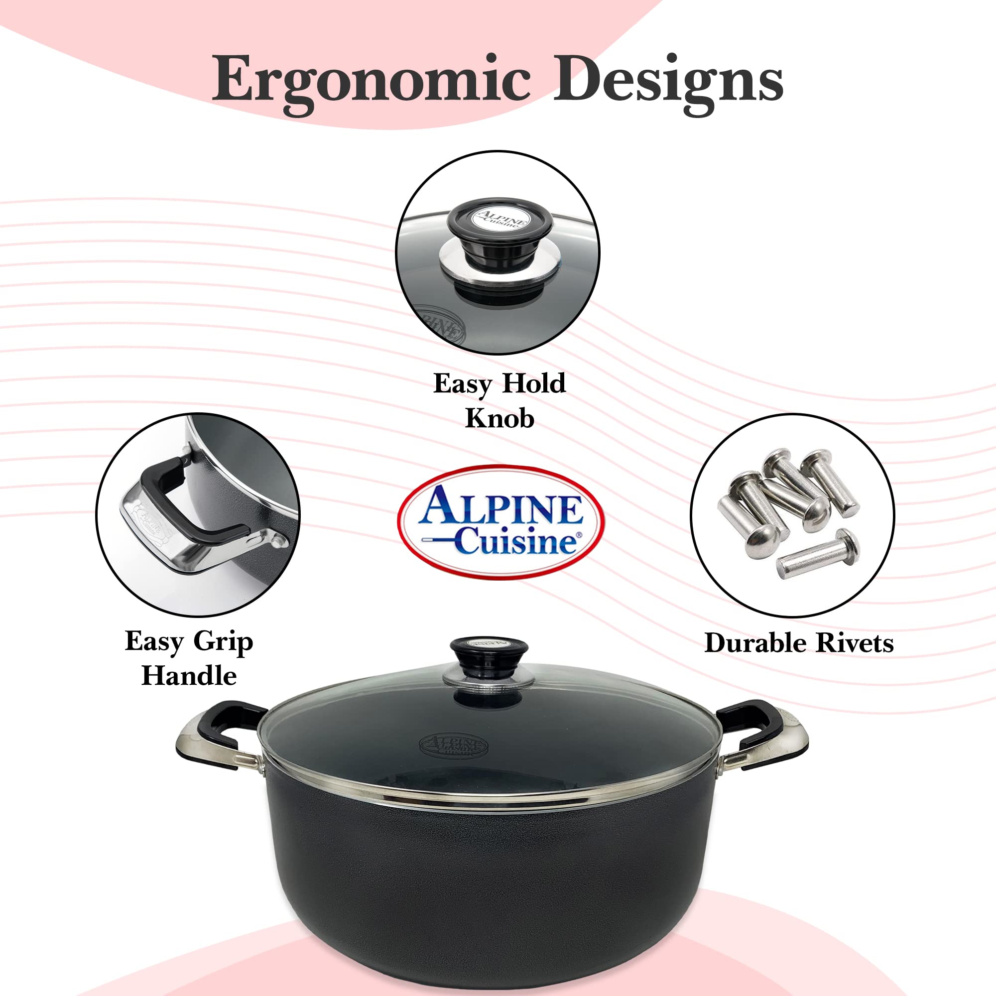 Alpine Cuisine 18 Quart Non-Stick Aluminum Dutch Oven with Tempered Glass Lid - Multi-Purpose Stock Pot for Braising, Boiling, Stewing - Perfect for Soups, Stews & Large Family Meals