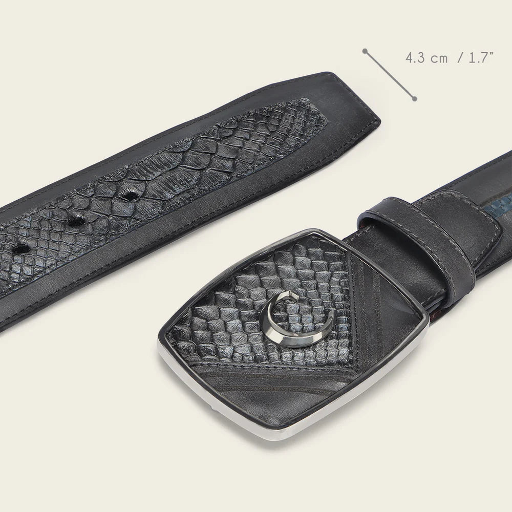 CV507PH Men's Cuadra Black Casual Fashion Python Skin Belt - Stylish & Durable Accessory for Jeans, Suits & Everyday Wear