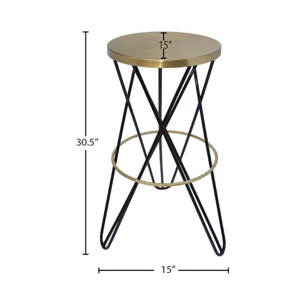 Modern Iron Bar Stool with Brushed Gold Finish & Black Powder Coating - Meridian Furniture 946Black Mercury Collection | Perfect for Kitchen Islands, Breakfast Bars & Contemporary Home Decor