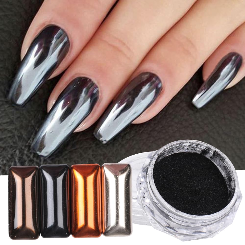 1Pcs Black Chrome Nail Powder - Shining Mirror Chrome Pigment Dust for Nail Art, Metallic Rubbing Glitter - Perfect for Salon, DIY Manicure & Special Occasion Nail Designs