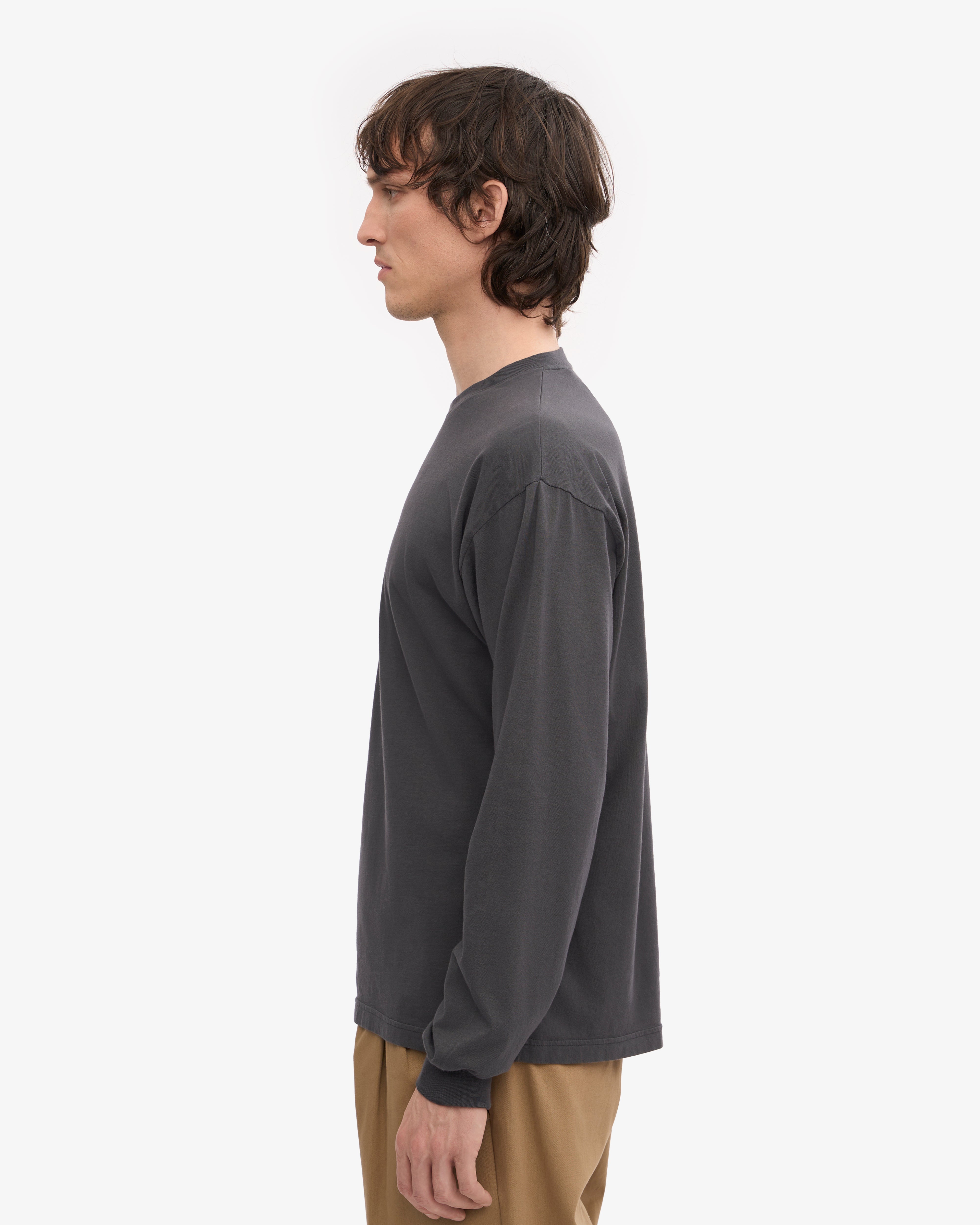 Oversized Organic Long Sleeve T-Shirt for Women - Soft Lava Grey Cotton Tee - Perfect for Casual Wear, Layering & Outdoor Activities