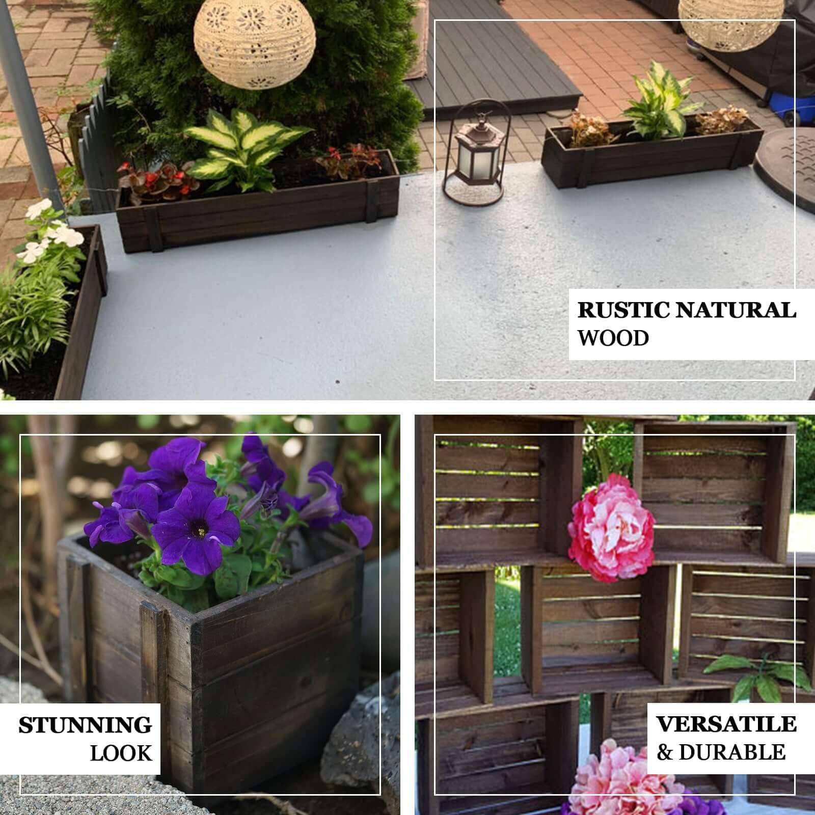 Efavormart 30x6 Inch Smoked Brown Wooden Planter Box with Plastic Liner - Rustic DIY Rectangle Planter for Wedding, Party, Home & Garden Decoration - Perfect for Centerpieces, Table Decor, and Outdoor Landscaping