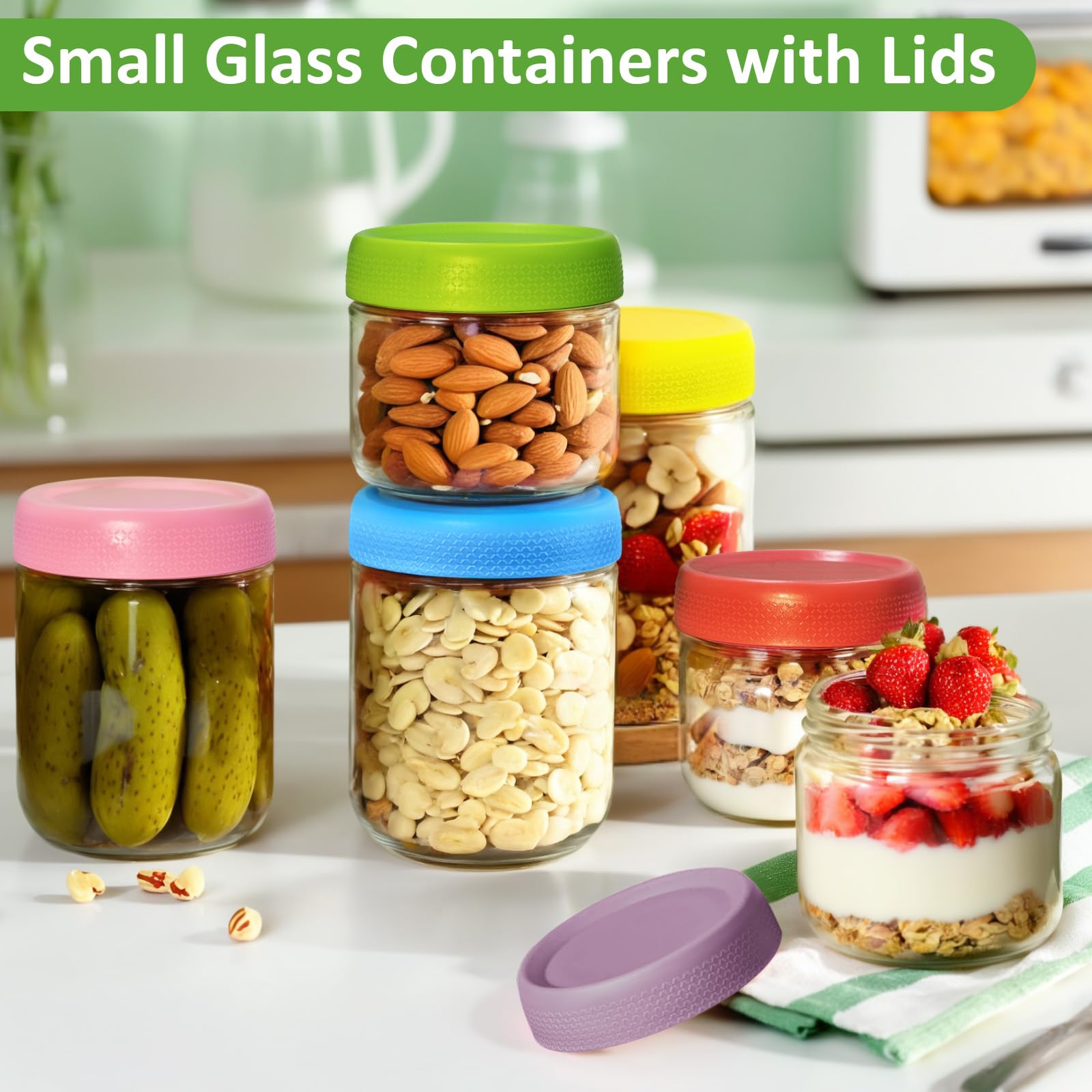 4 Pack 10oz Glass Mason Jars with Airtight Lids - BPA-Free Leakproof Storage Containers for Overnight Oats, Meal Prep, Pickling, Breakfast & Leftovers | Perfect for Kitchen Organization, Pantry Storage & Homemade Gifts