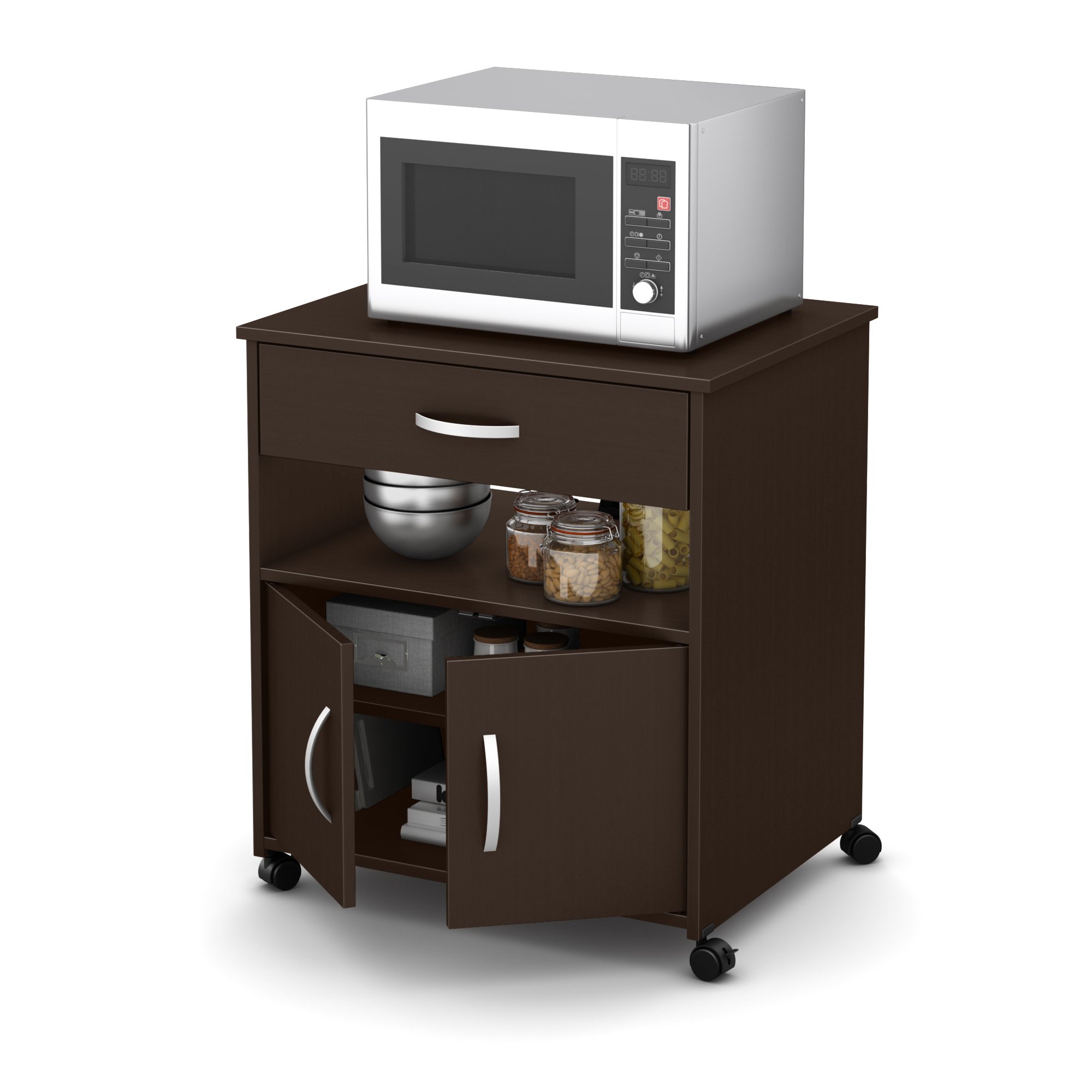 South Shore Axess Microwave Cart on Wheels - Chocolate Finish - Compact Rolling Kitchen Cart for Small Spaces - Perfect for Apartments, Dorms & RVs