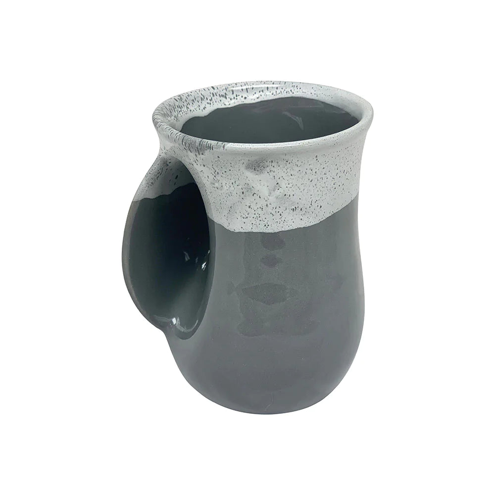 Clay in Motion Handwarmer Mug for Left-Handed Users - Snowcap Design #20SC | Perfect for Winter Coffee, Tea & Hot Chocolate at Home or Office