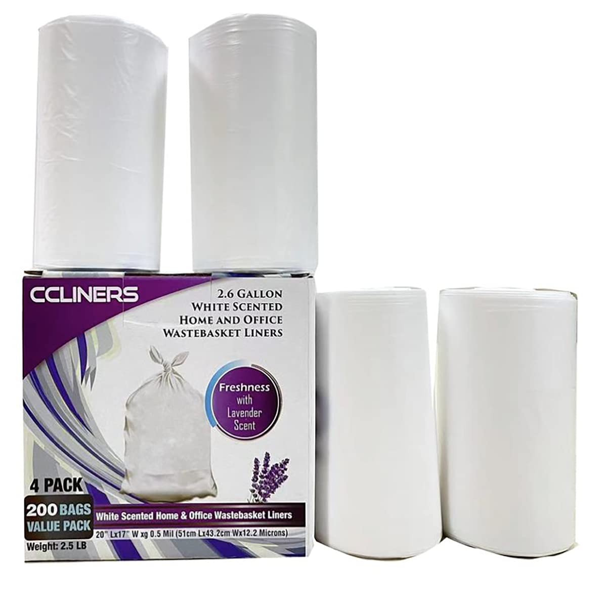 **2.6 Gallon Lavender Scented Trash Bags (200 Count) - White Small Bathroom Wastebasket Liners, Can Liners for Home, Office, Kitchen & Bathroom Bins - Fresh Scented Garbage Bags for Odor Control**