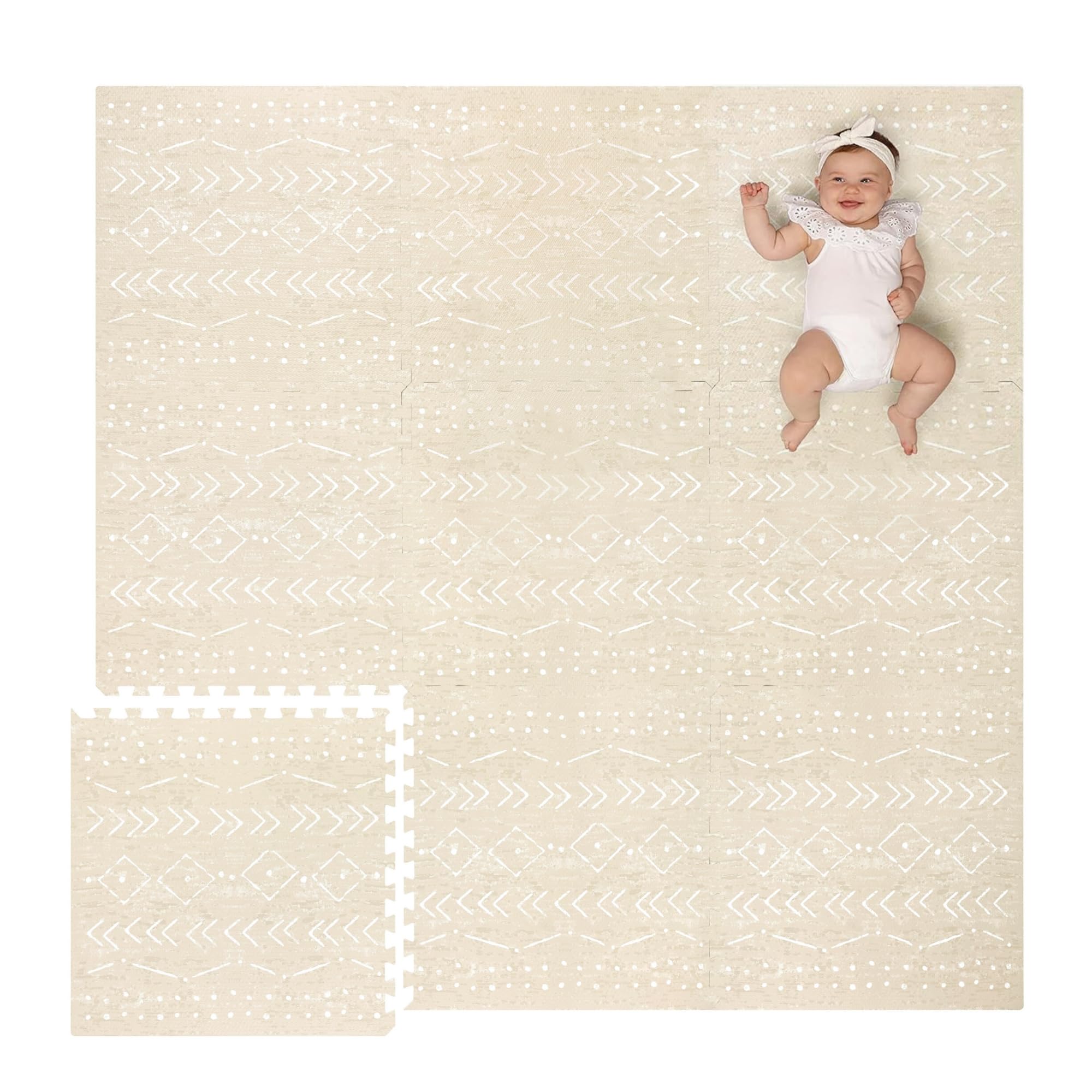 Lillefolk Soft Thick Non-Toxic Foam Play Mat for Babies - 6ft x 6ft Large Interlocking Puzzle Tiles for Tummy Time, Crawling & Nursery Flooring (Beige, 9 Tiles) - Perfect for Playrooms, Daycares & Safe Baby Play Areas