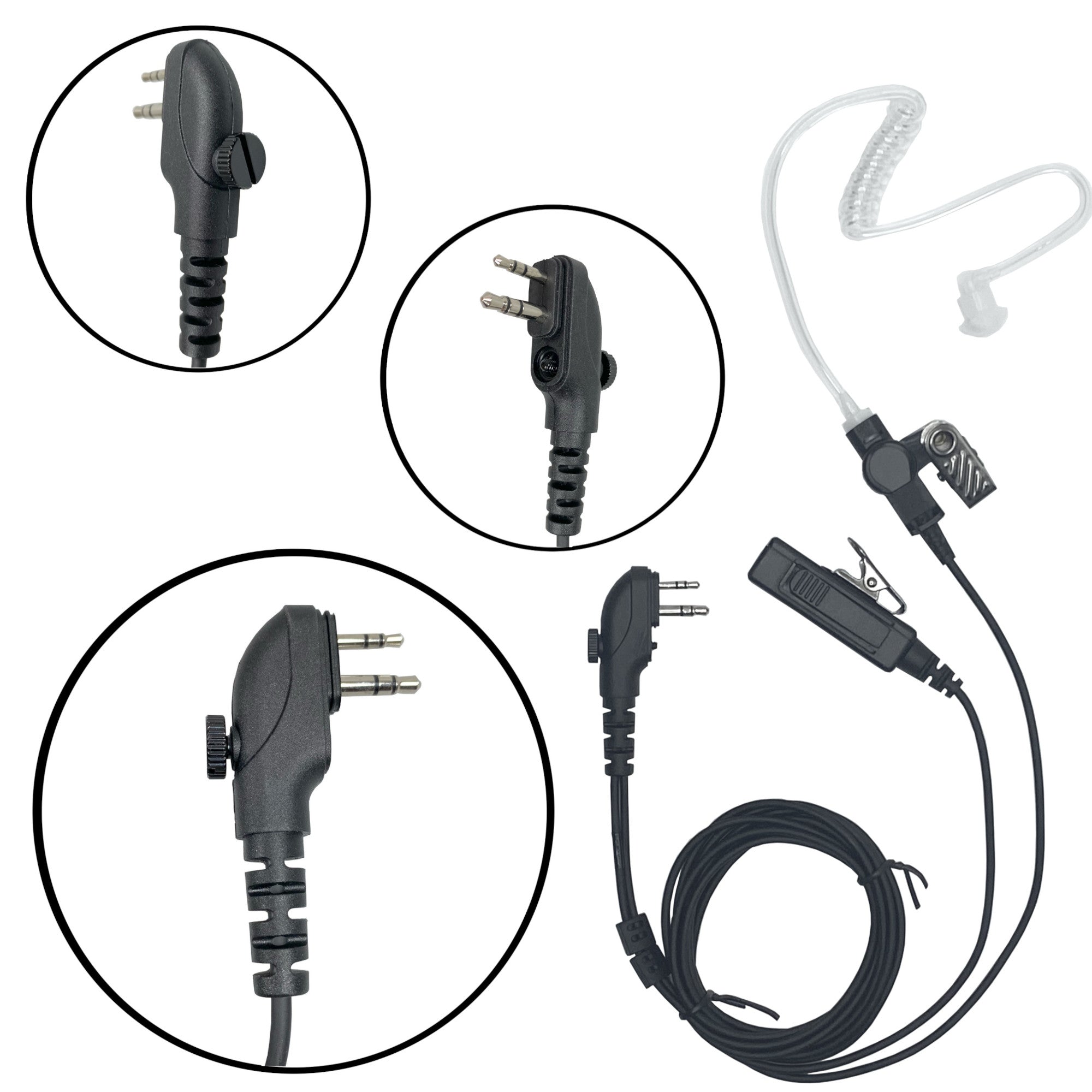 Hytera PD502 PD550 PD562 TD562 2-Pin Plug Headset with Clear Coil Tube Earbud - 2 Pack Replacement Headphones for Two-Way Radios - Perfect for Security, Construction & Outdoor Communication