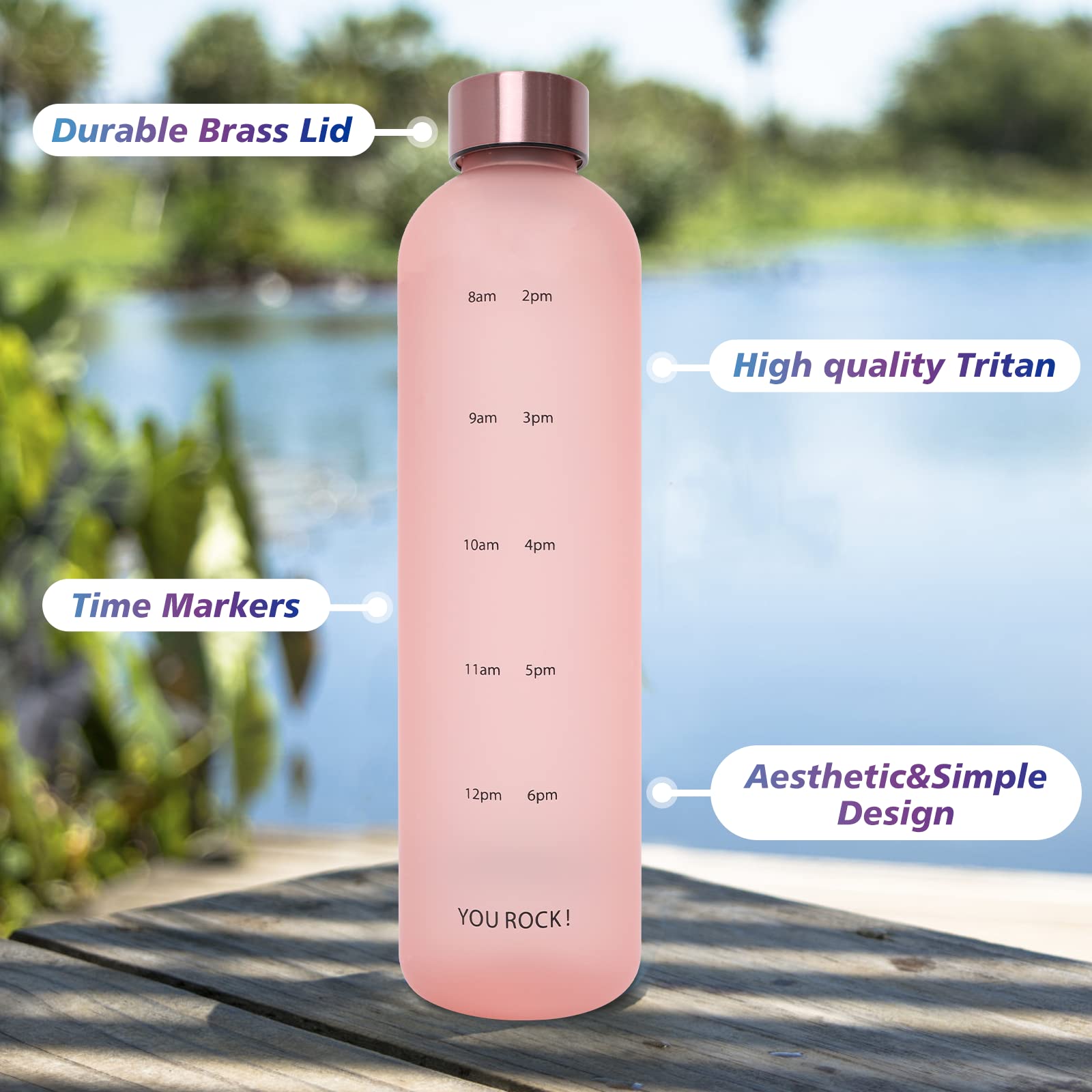 32oz Motivational Water Bottle with Time Marker - BPA Free for Gym, Workout & Travel (Pink)