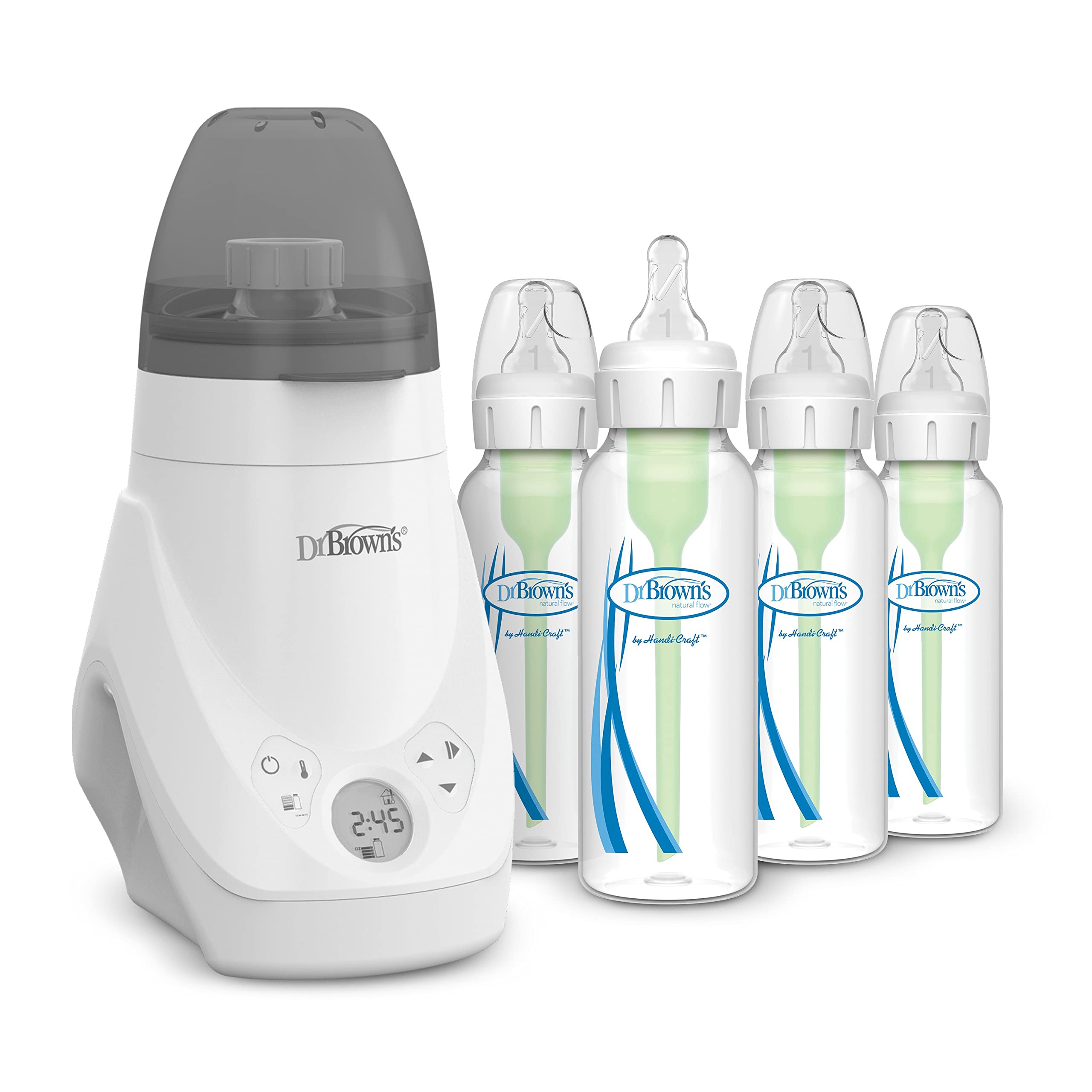 Dr. Brown's Deluxe Bottle Warmer & Sterilizer with 4 Narrow Baby Bottles - Fast Heating Bottle Warmer for Breastmilk & Formula - Perfect for Nursery, Travel & Late Night Feedings