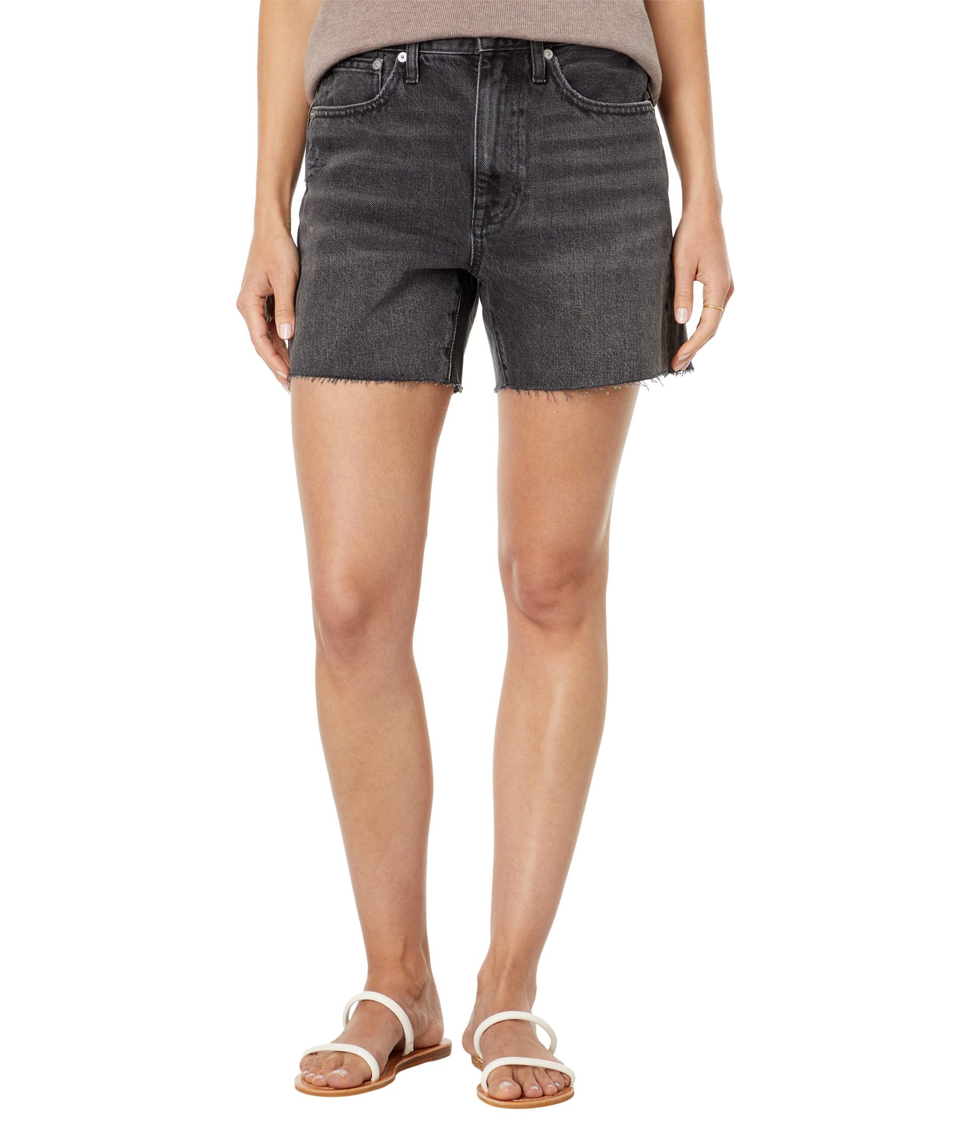 Madewell Relaxed Mid-Length Denim Shorts in Bradbrook Wash - Women's Casual Distressed Denim Shorts for Summer Outfits, Beach & Weekend Wear