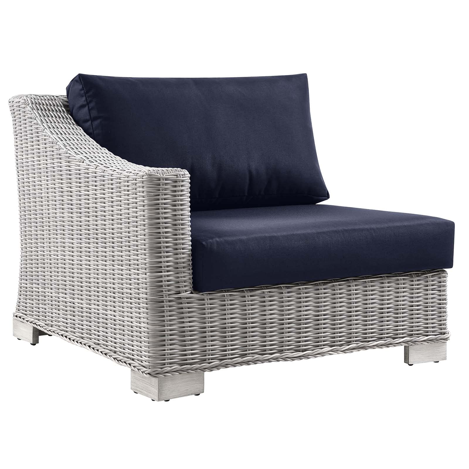 Modern Grey Blue Navy Rattan Wicker Sofa Corner Chair for Outdoor Patio, Balcony, Cafe, Bistro, and Garden Relaxation