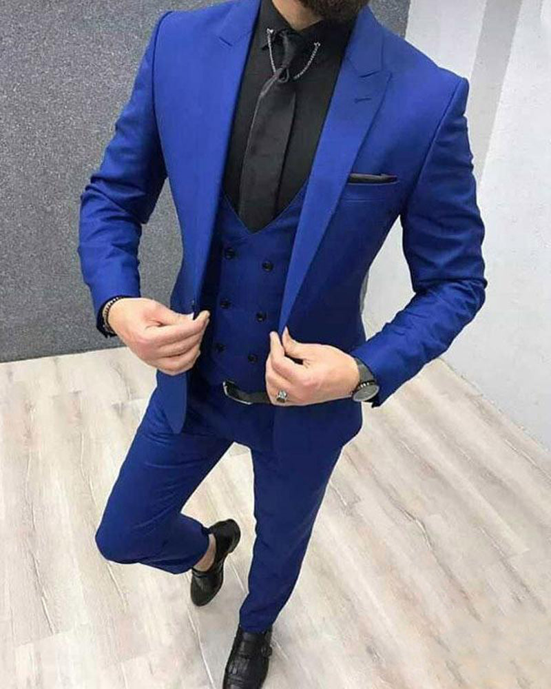 Royal Blue Men's 3-Piece Tuxedo Suit - Blazer, Pants & Vest Set (CB3321) for Weddings, Prom & Formal Events