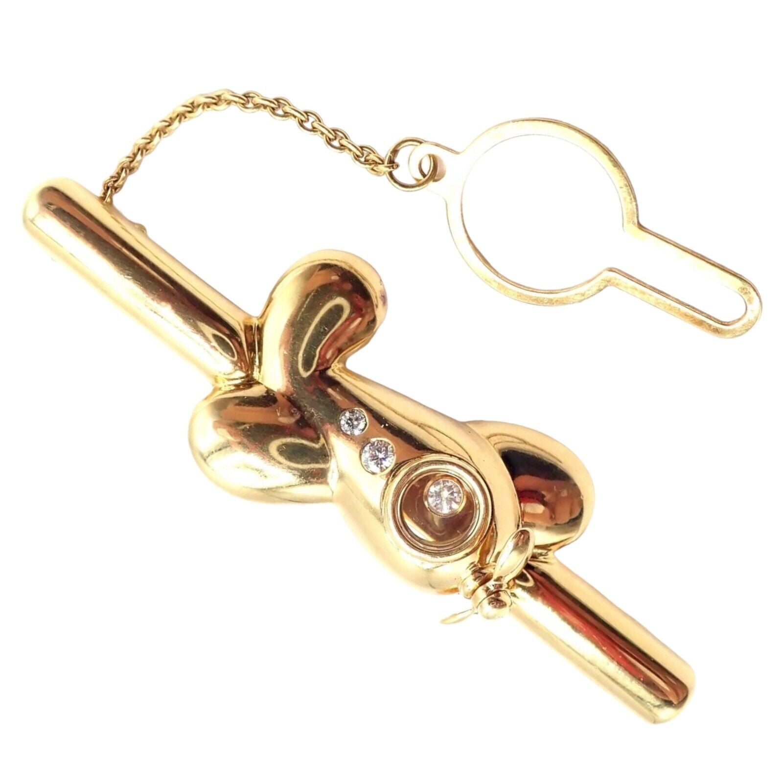 Authentic Vintage Chopard 18k Yellow Gold Happy Diamond Airplane Tie Clip - Luxury Men's Accessory for Business & Formal Events