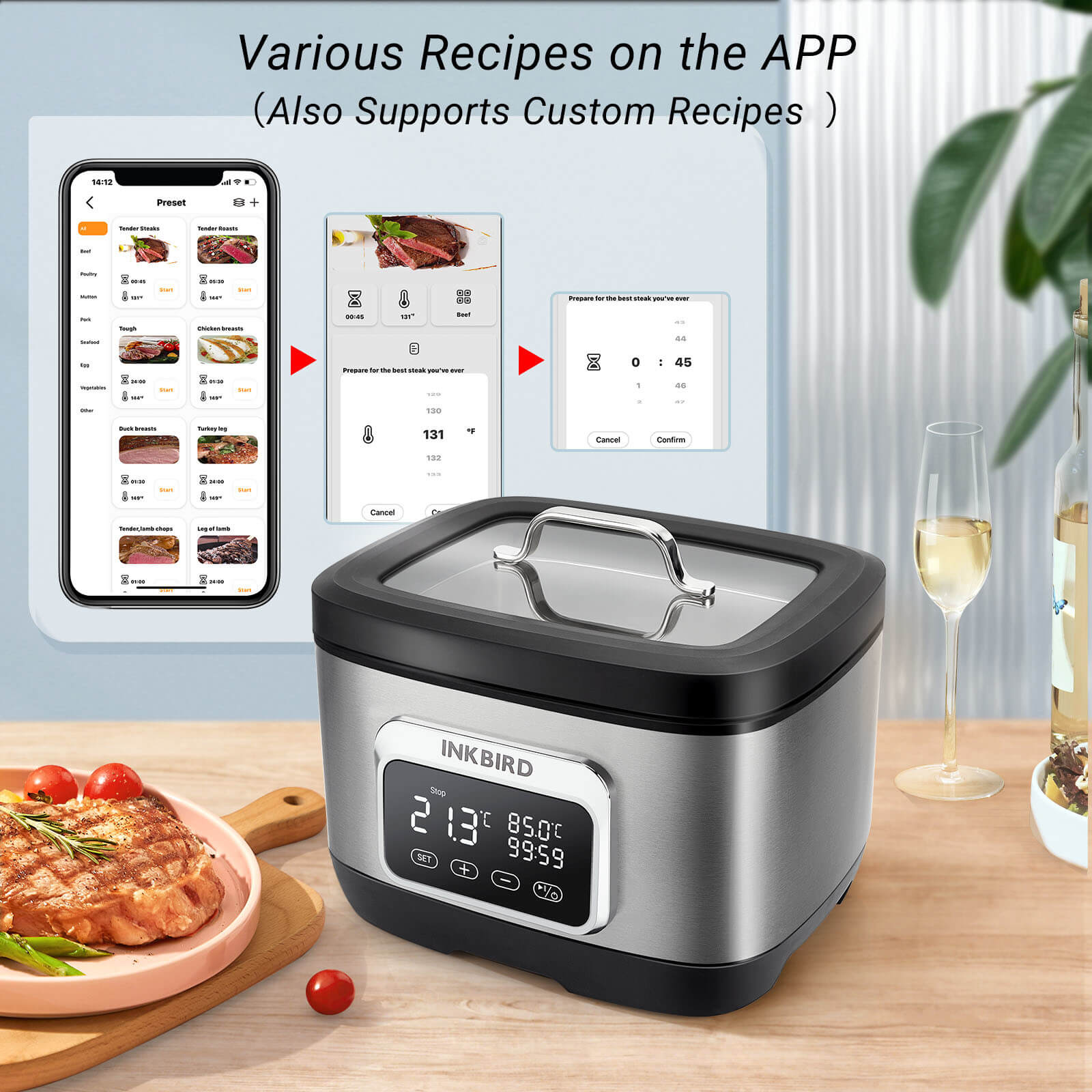 All In One WiFi Sous Vide Cooker ISV 500W - Precision Temperature Control for Steak, Chicken & Seafood - Perfect for Home Chefs & Restaurant Use