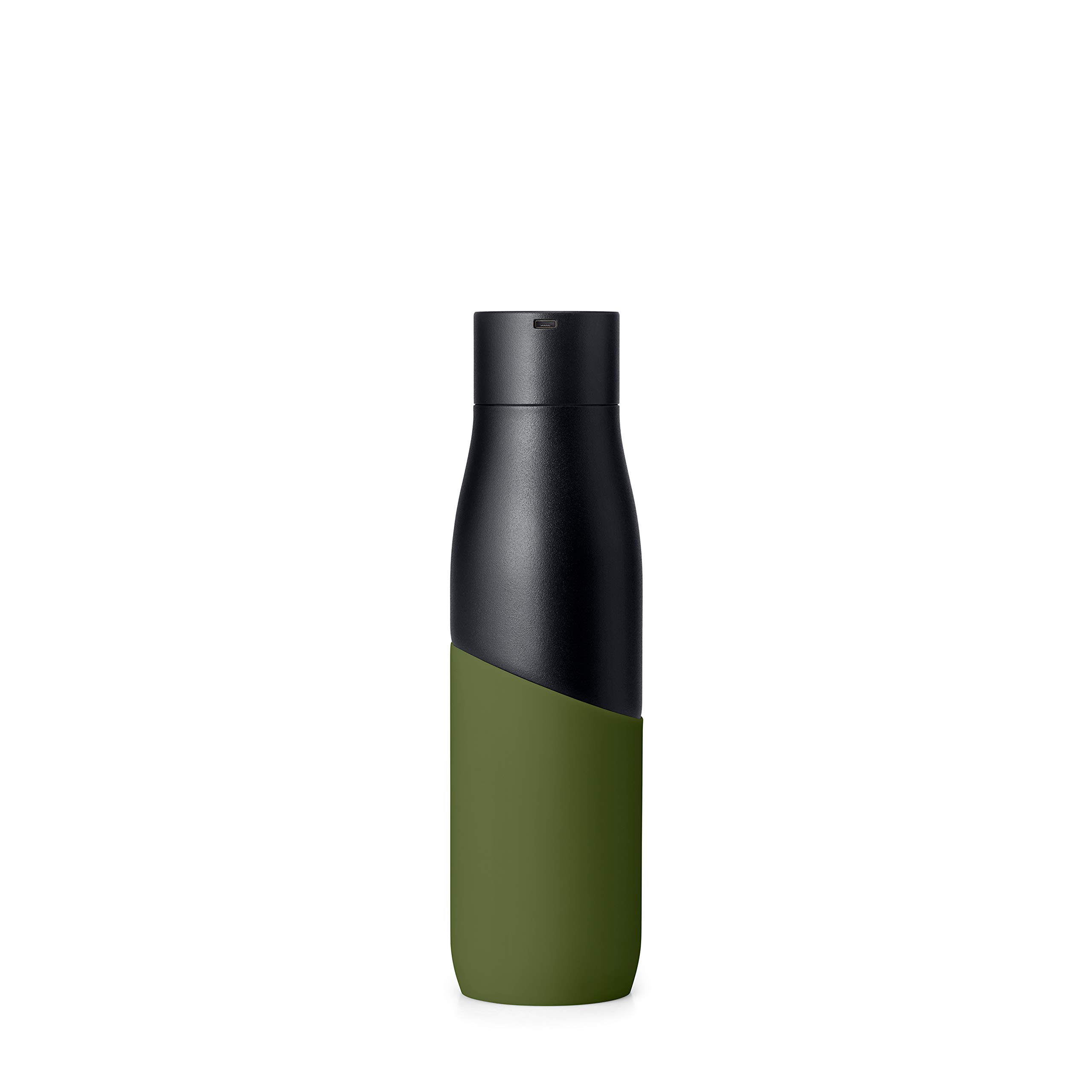 LARQ Bottle Movement PureVis 24 oz Stainless Steel Water Bottle with UV Water Purifier - Self-Cleaning, Lightweight, Non-Insulated | Reusable & Travel Friendly for Hiking, Gym, Office | Black/Pine