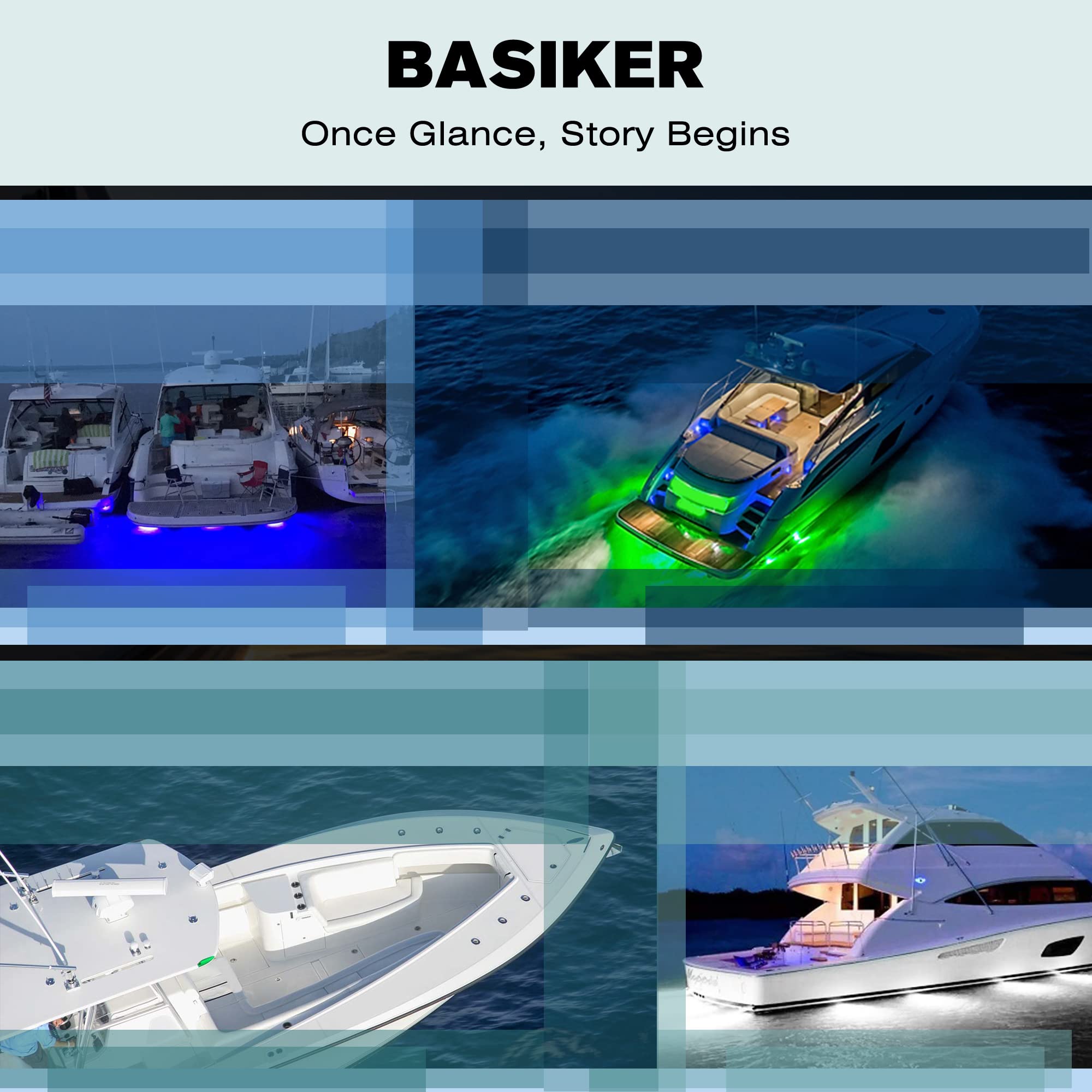 BASIKER BS4 Marine LED Boat Lights - 2 Pack 3000LM 84 LEDs 180° Beam Angle, 10V-36V 316 Stainless Steel IP68 Waterproof - Underwater & Surface Mount for Yachts, Sailboats, Pontoon, Cruise Ships (Blue) | Perfect for Night Fishing, Deck Lighting & Underwater Illumination
