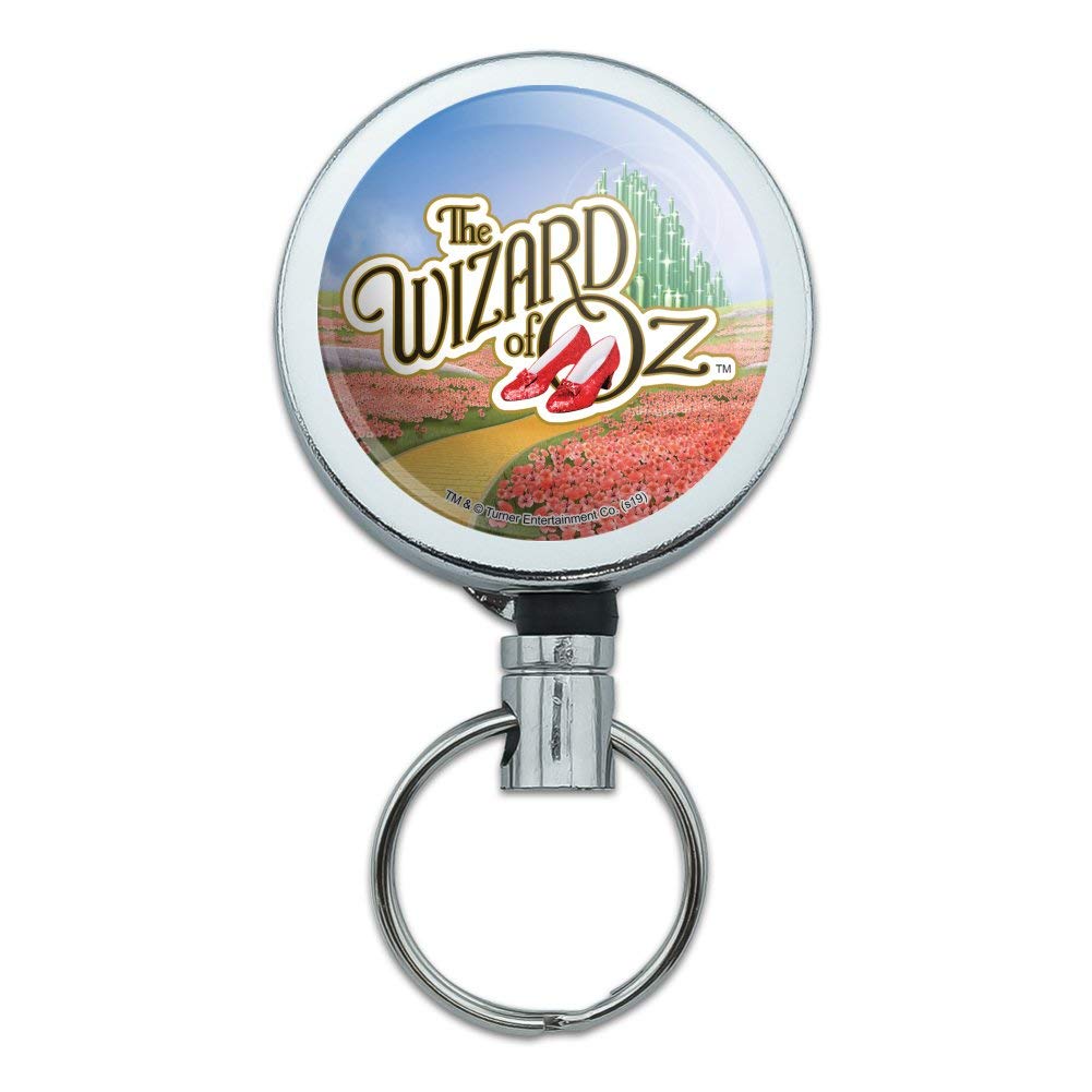 The Wizard of Oz Ruby Slippers Logo - Heavy Duty Metal Retractable ID Badge Holder with Belt Clip - Key Card & Tag Organizer for Work, Security, Conventions & Cosplay