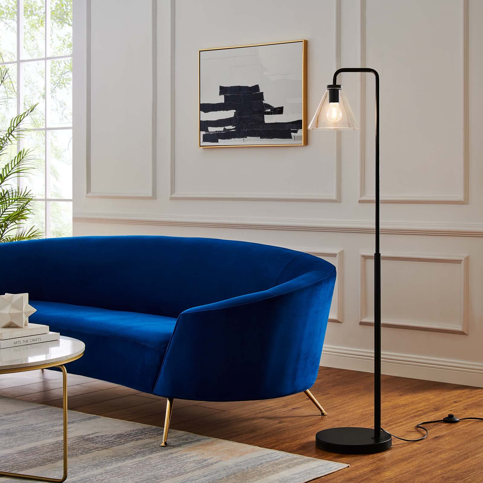 Modway Element Black Transparent Glass & Metal Floor Lamp - Modern Lighting for Living Room, Bedroom, or Office